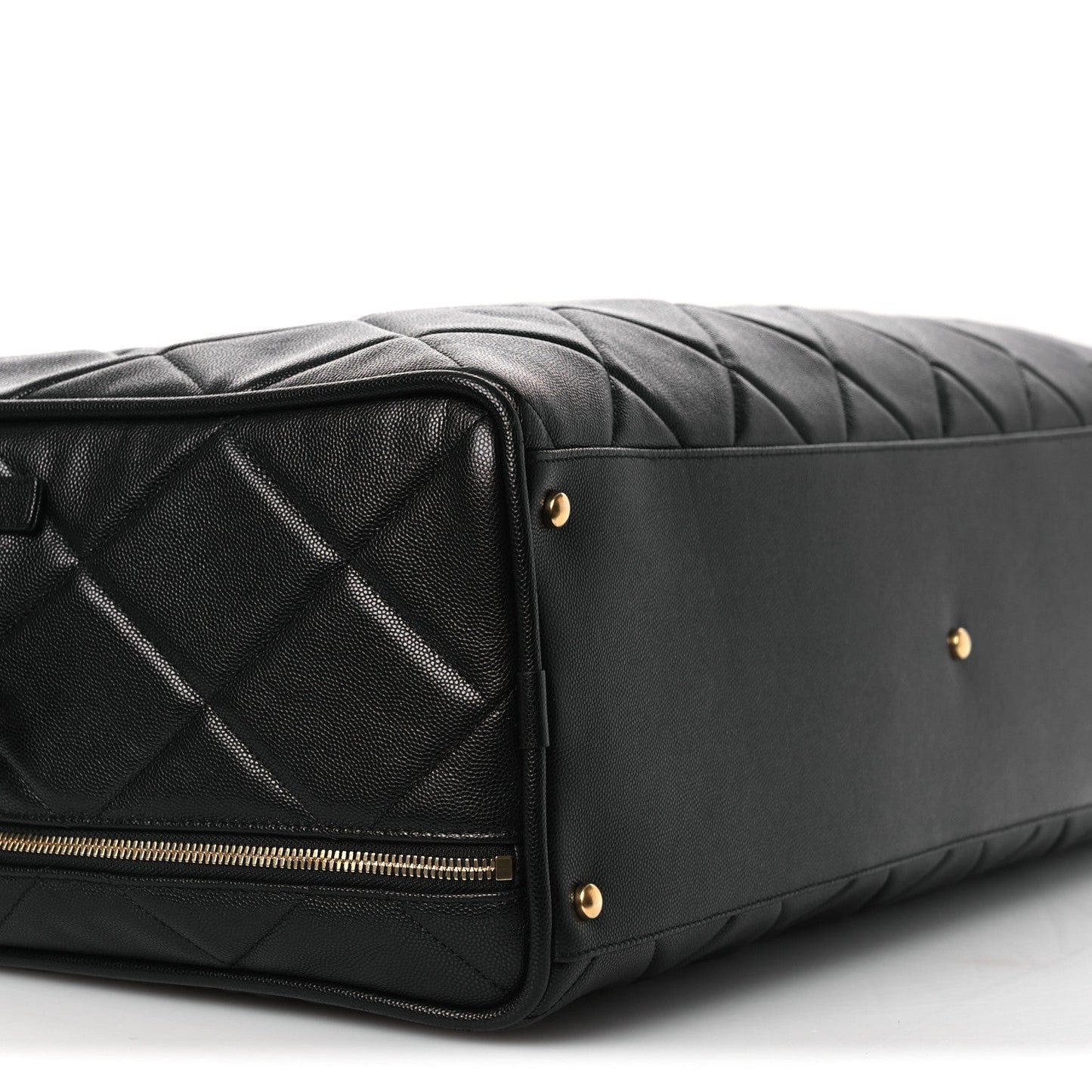Shiny Grained Calfskin Quilted Large Travel Bowling Bag Black