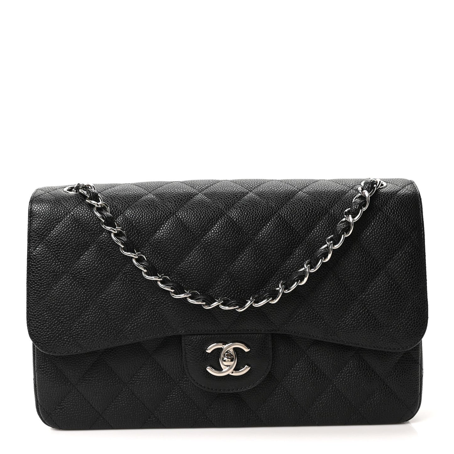 Caviar Quilted Jumbo Double Flap Black