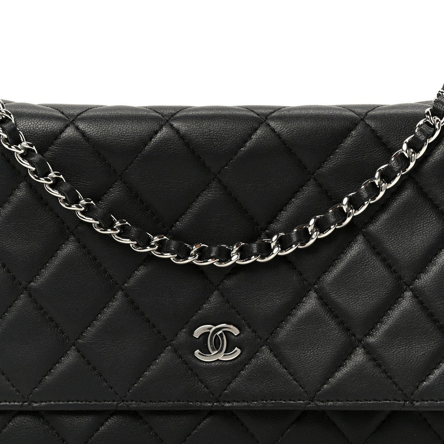 Lambskin Quilted Wallet On Chain WOC Black