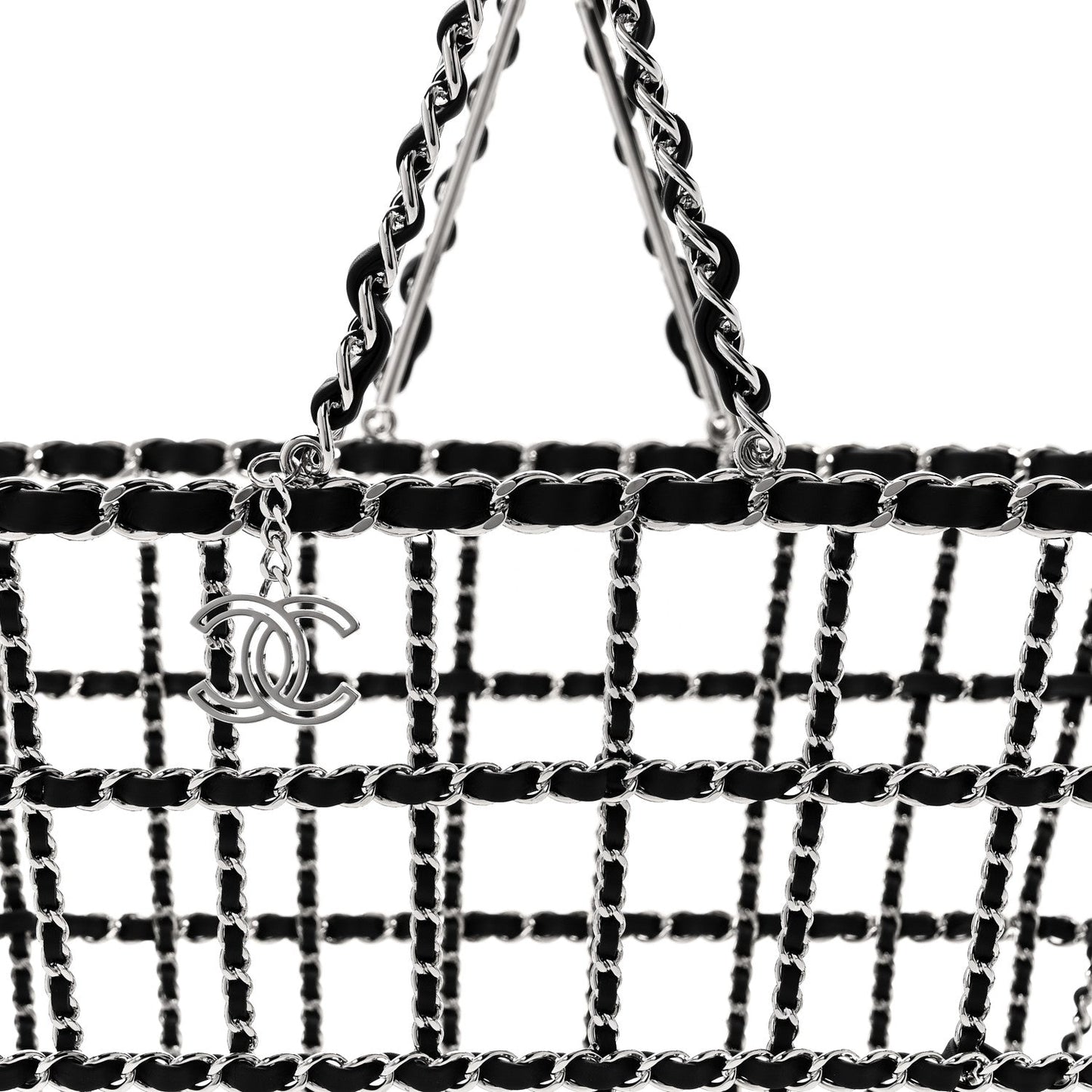 Brass Calfskin Large Grocery By Chanel Shopping Basket Silver