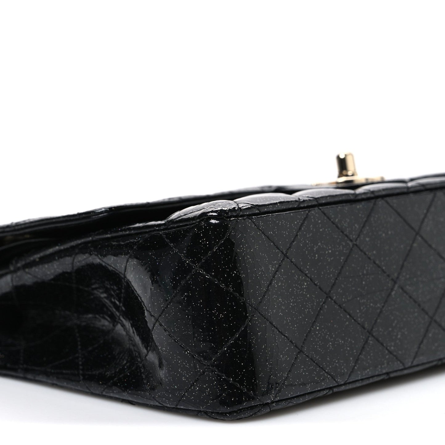 Patent Quilted Sparkle Glitter Medium Double Flap Black