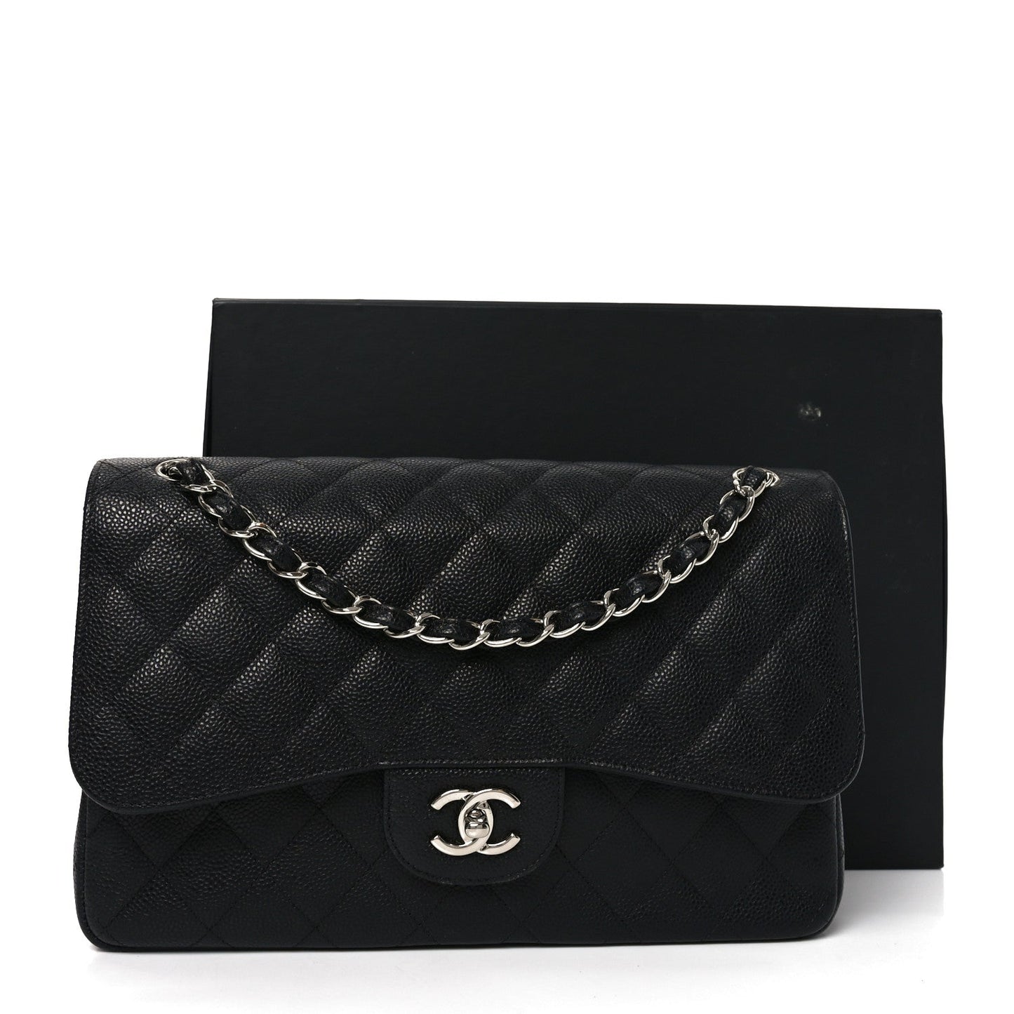 Caviar Quilted Jumbo Double Flap Black