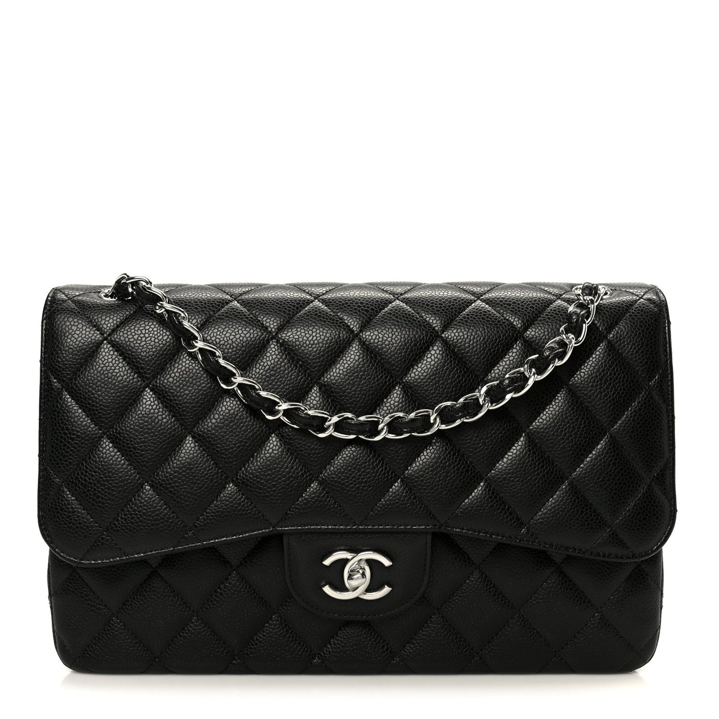 Caviar Quilted Jumbo Double Flap Black