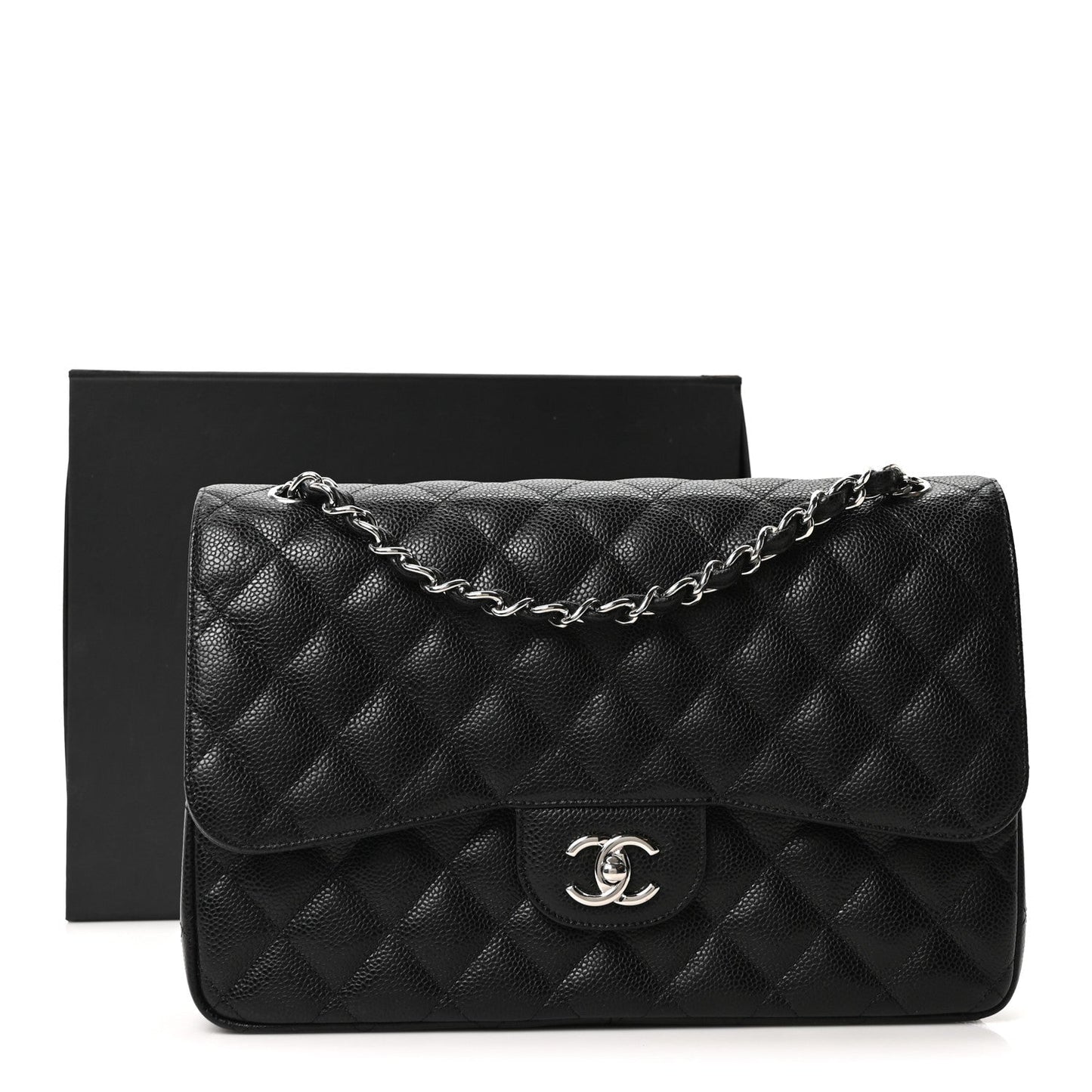 Caviar Quilted Jumbo Double Flap Black