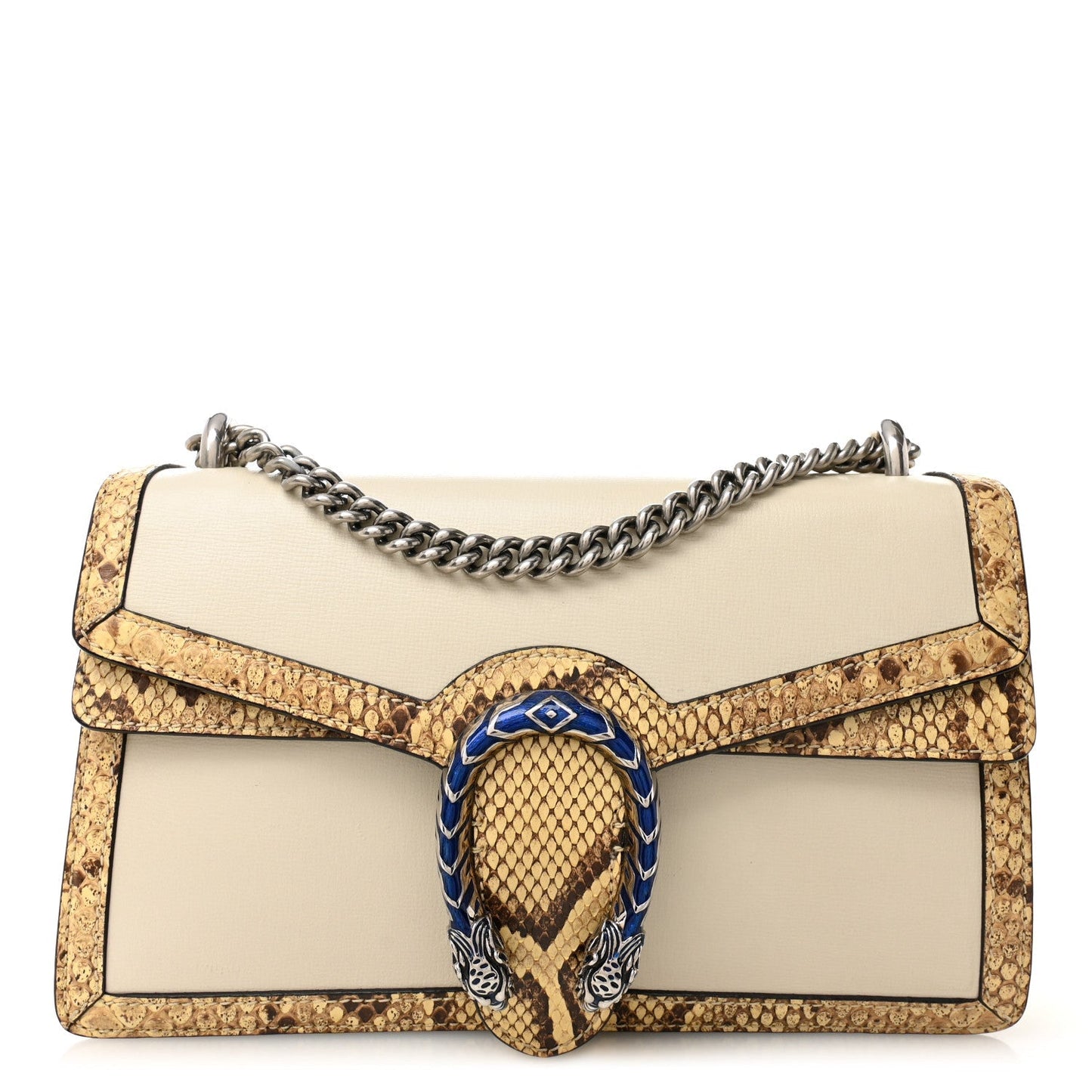 Calfskin Snakeskin Enamel Small Dionysus Shoulder Bag White Beige Electric Blue