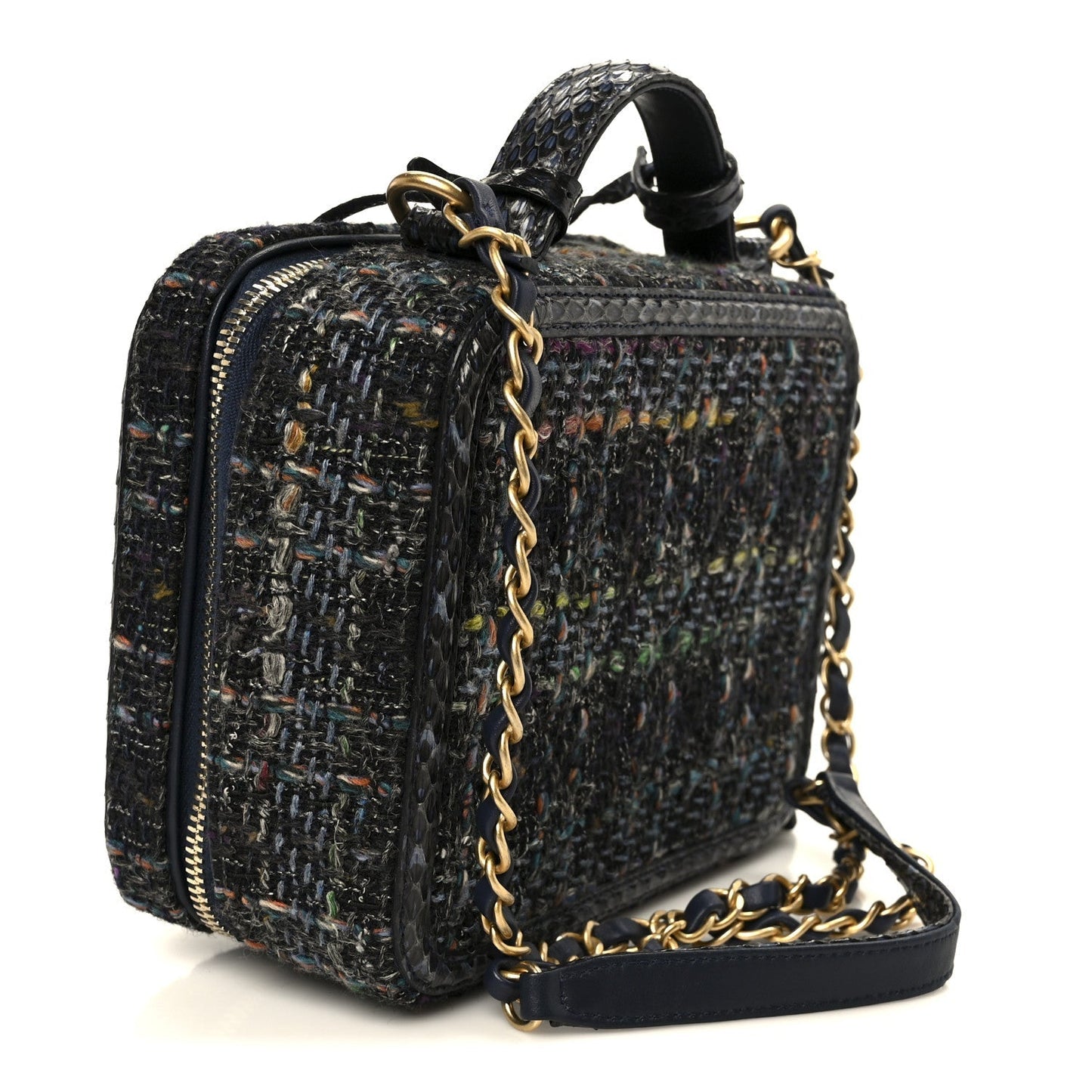 Tweed Snakeskin Quilted Medium CC Filigree Vanity Case Dark Navy