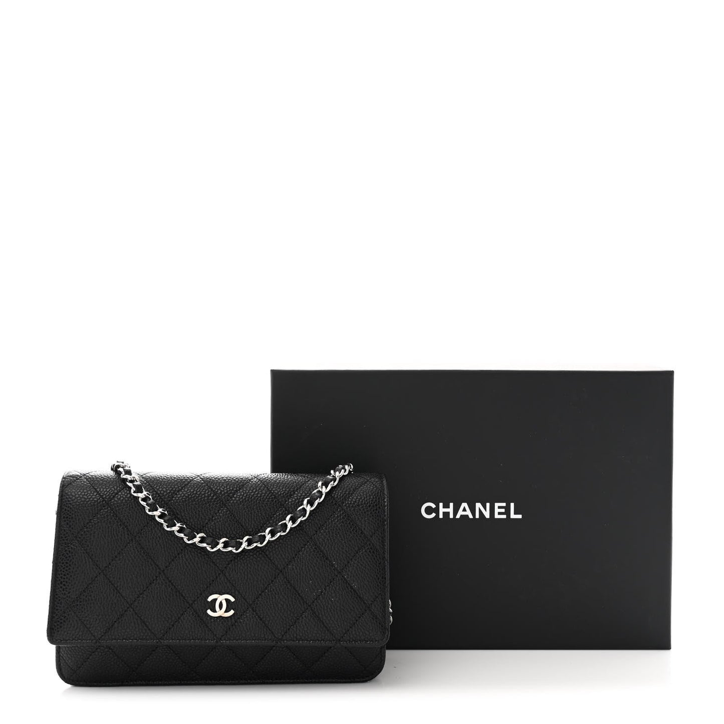 Caviar Quilted Wallet on Chain WOC Black