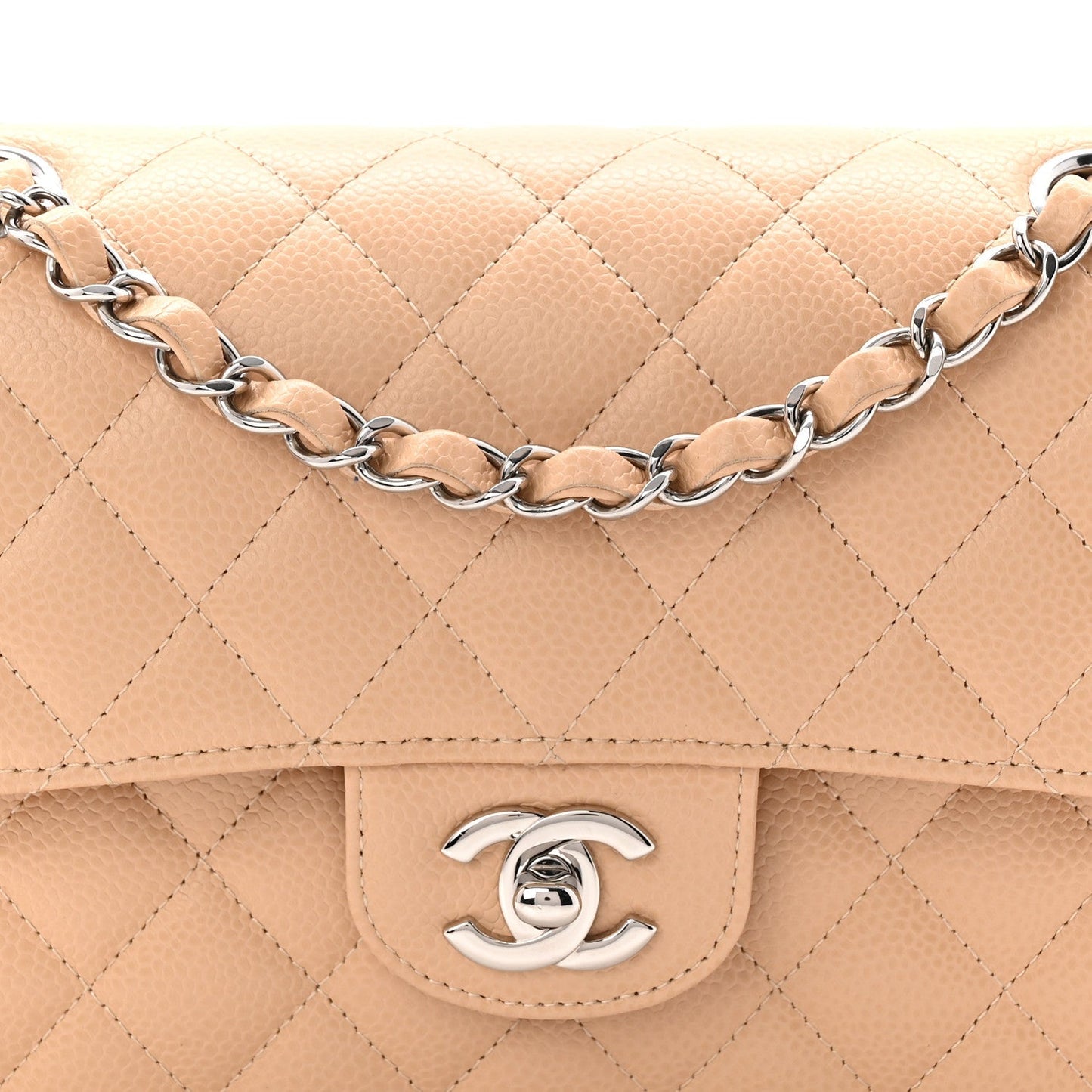 Caviar Quilted Small Double Flap Beige