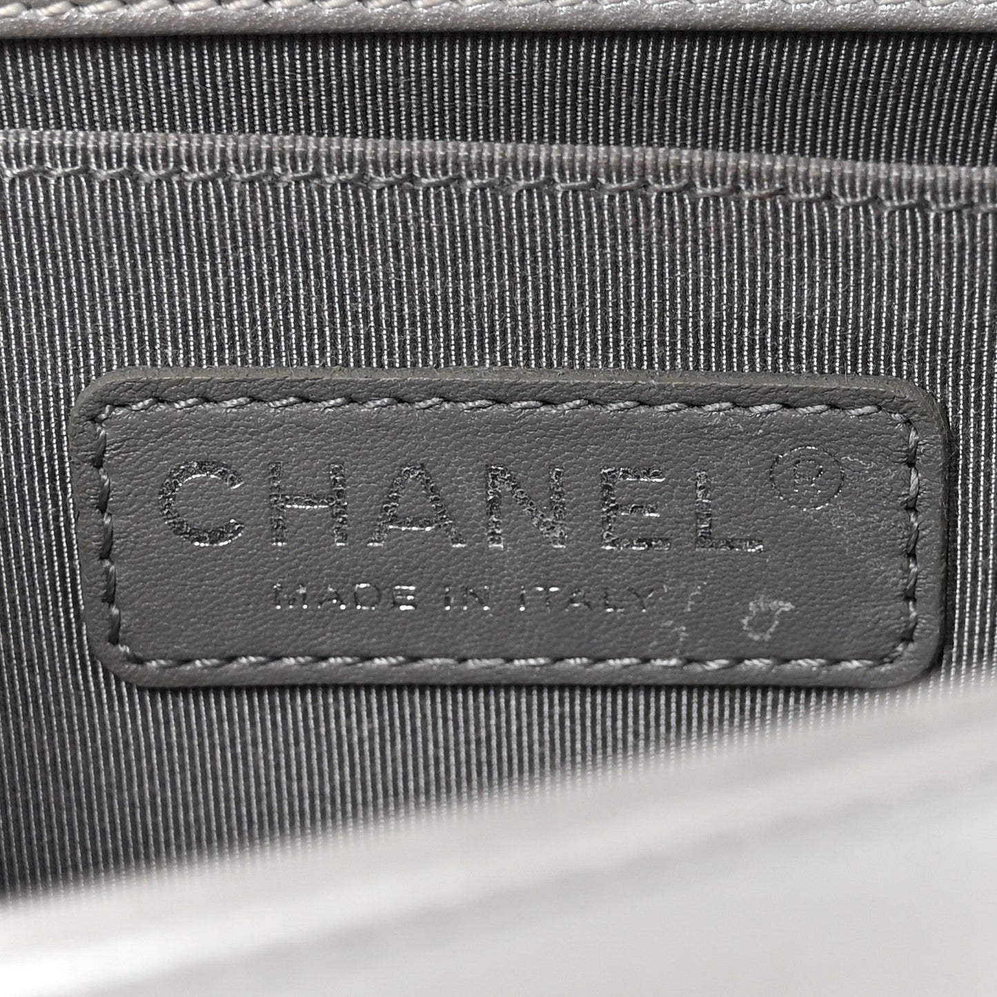 Metallic Calfskin Quilted Small Boy Flap Silver
