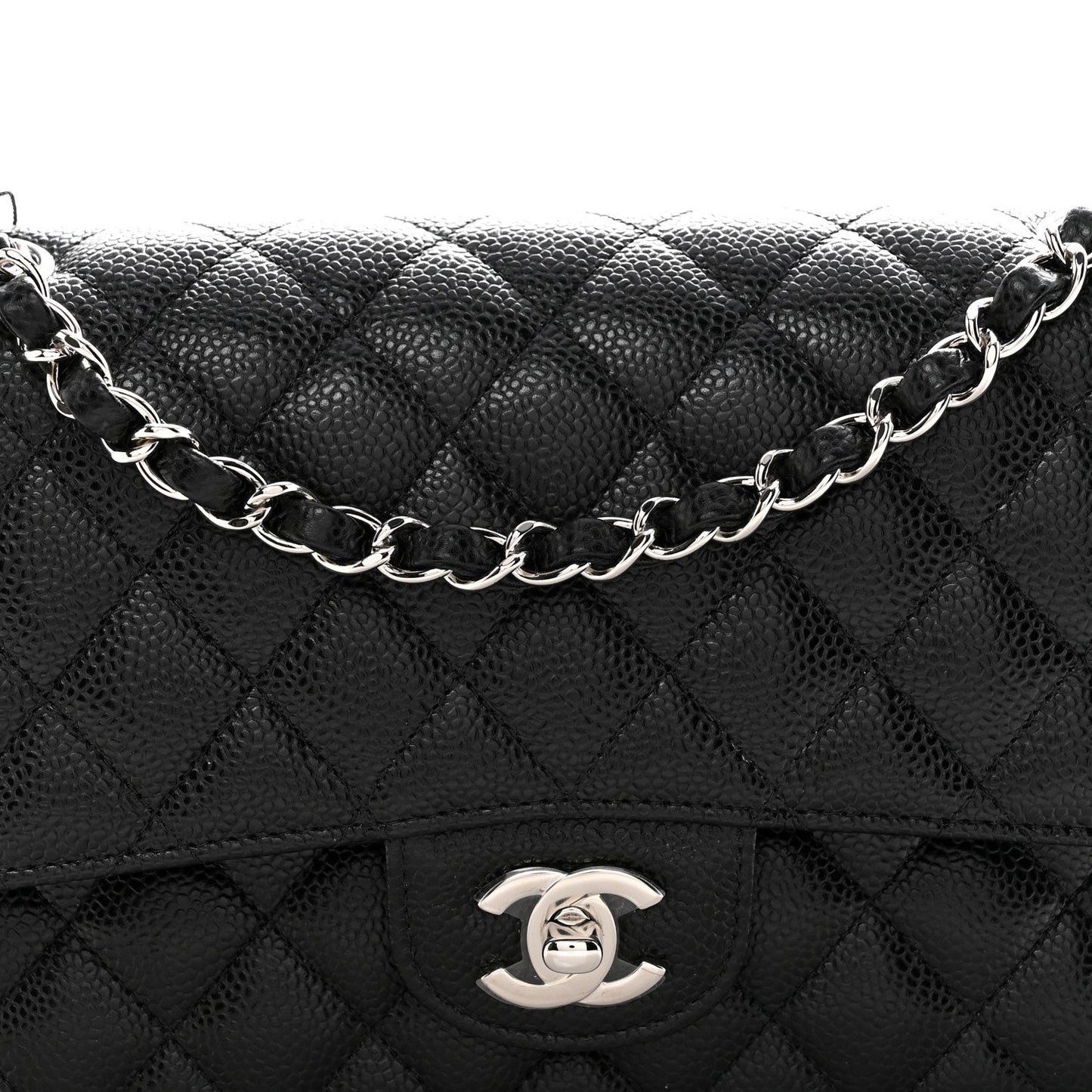 Caviar Quilted Medium Double Flap Black