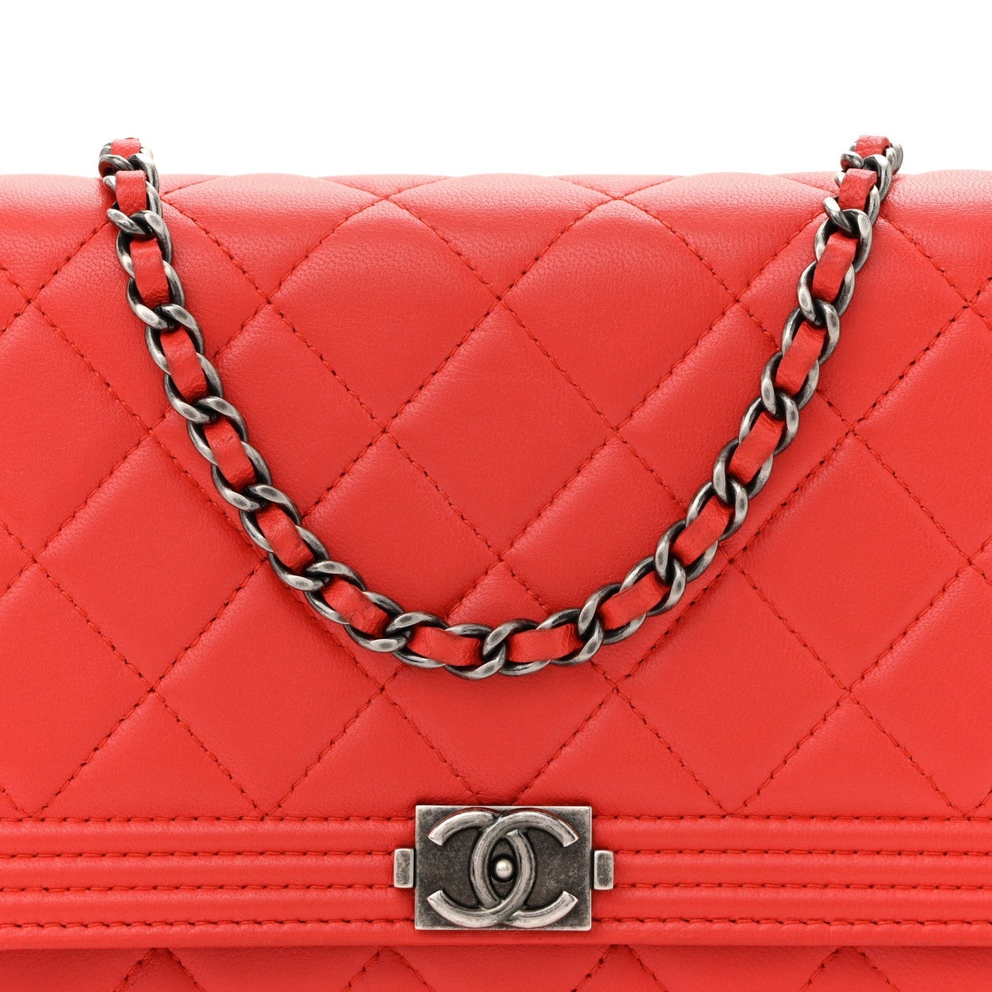 Lambskin Quilted Boy Wallet On Chain WOC Red