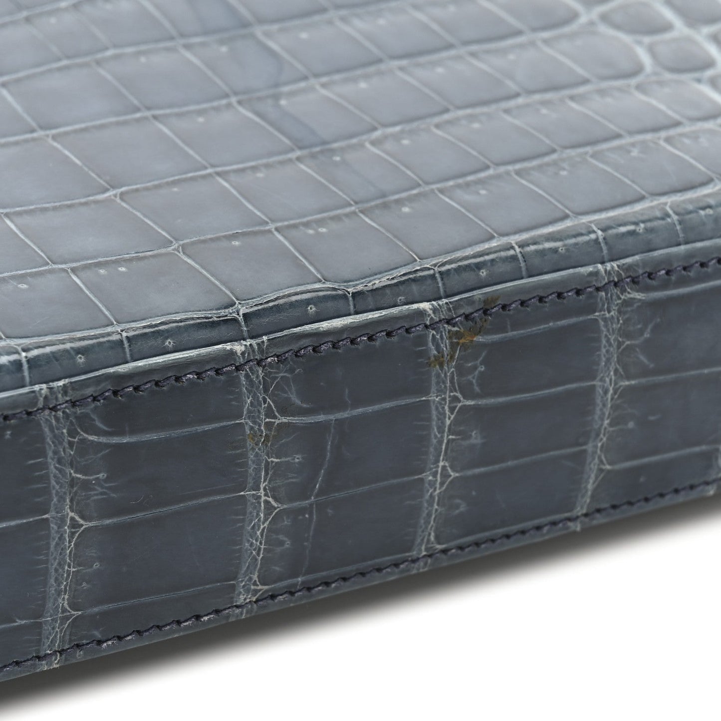 Shiny Niloticus Crocodile Kelly Elan Pochette Bleu Tempete