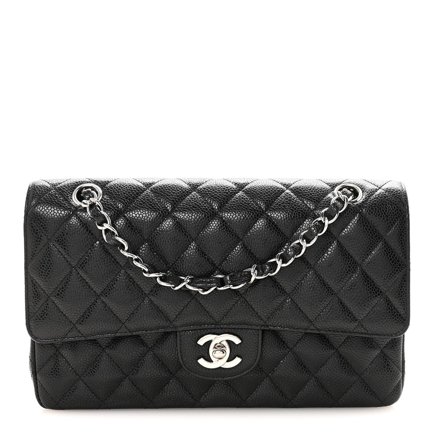 Caviar Quilted Medium Double Flap Black