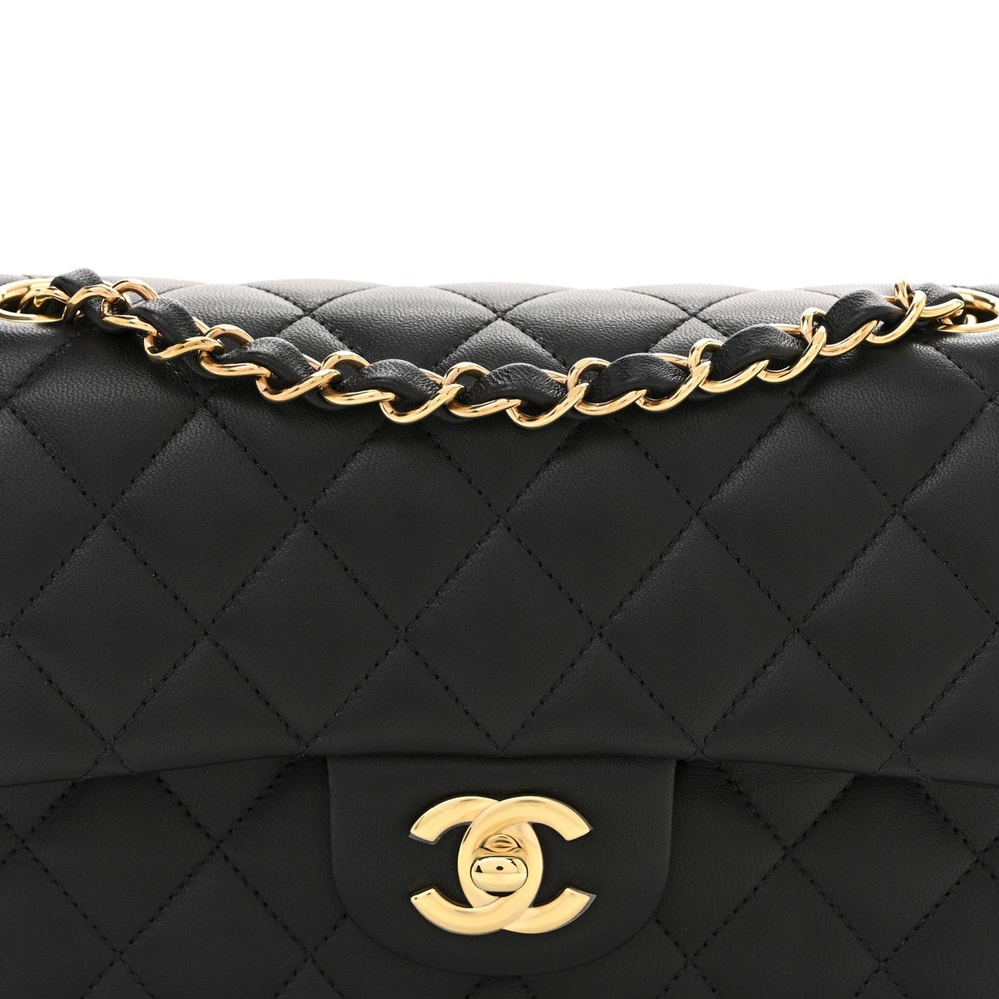 Lambskin Quilted Small Double Flap Black