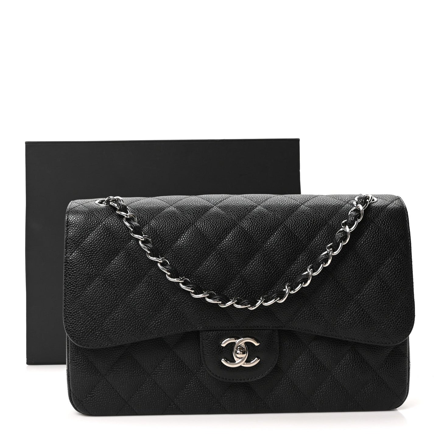 Caviar Quilted Jumbo Double Flap Black