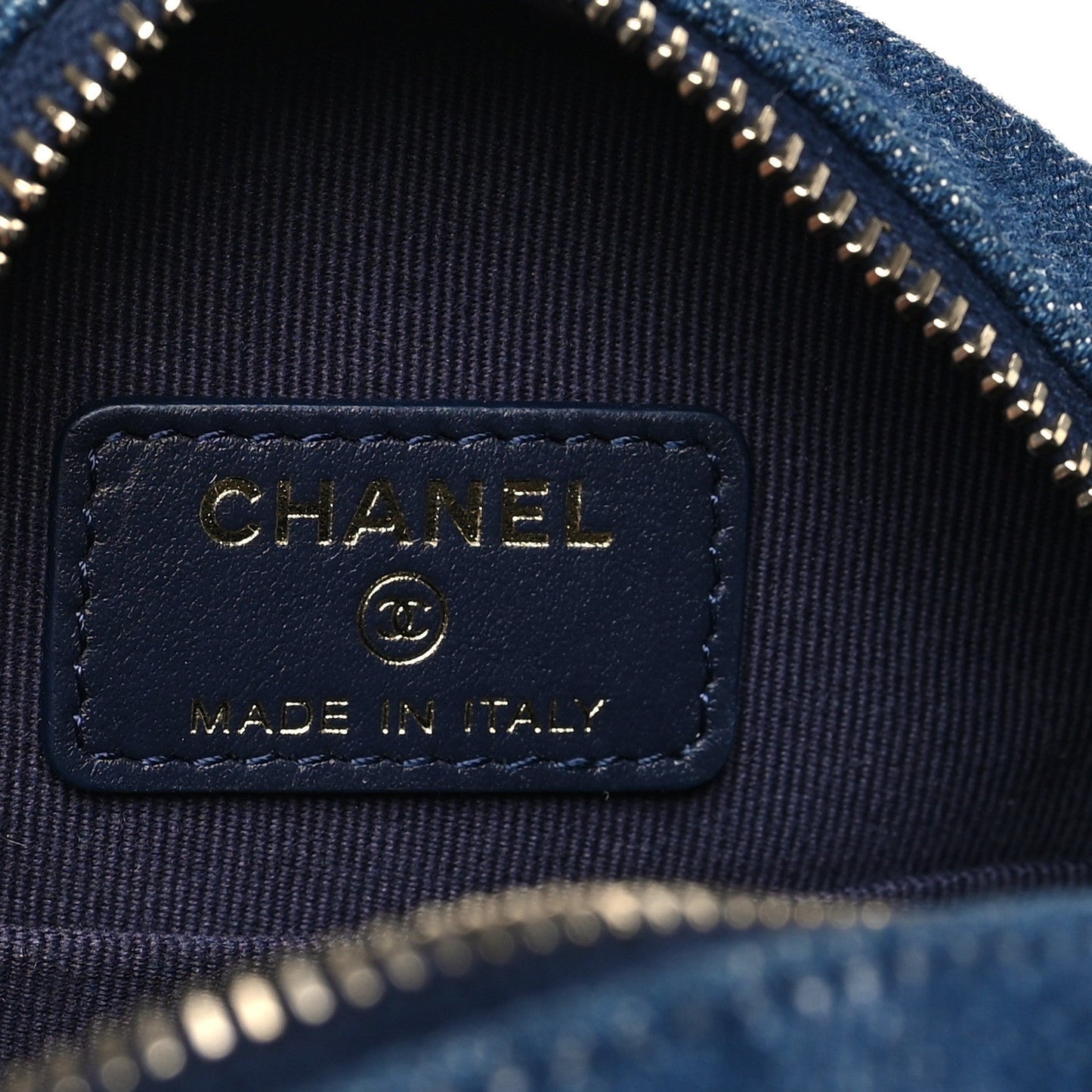 Denim Quilted Chanel 19 Round Clutch With Chain Blue