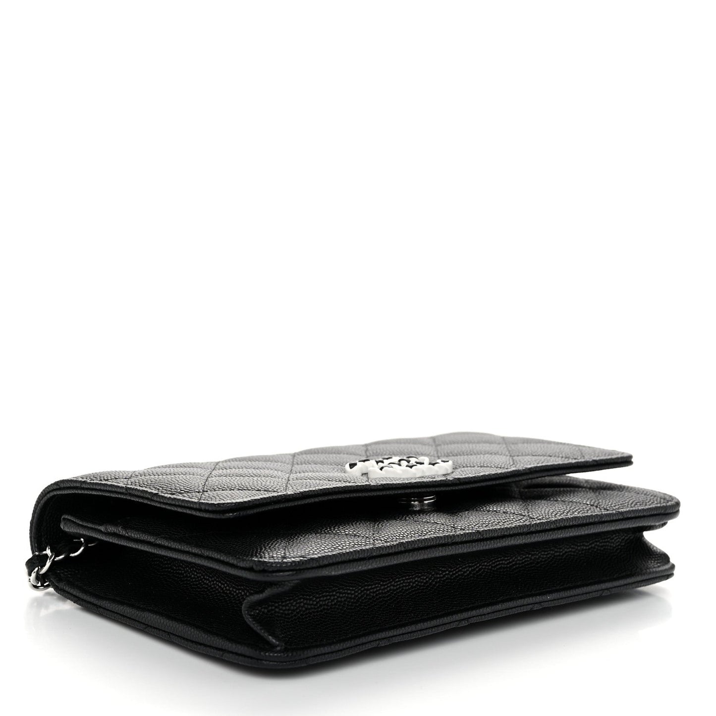 Caviar Quilted Chanel 19 Wallet On Chain WOC Black White