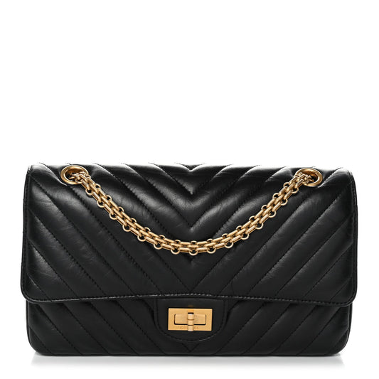 Aged Calfskin Chevron Quilted 2.55 Reissue 225 Flap Black