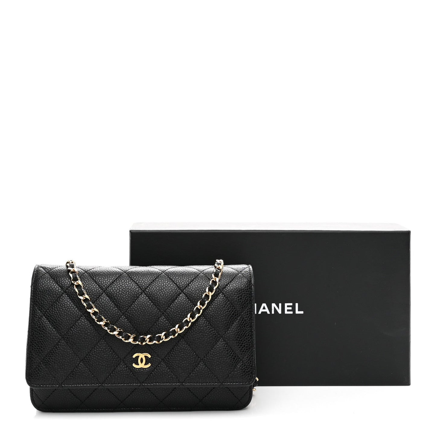 Caviar Quilted Wallet on Chain WOC Black
