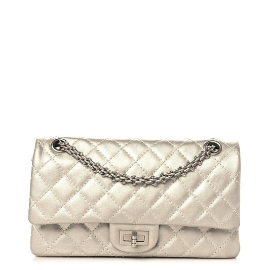 Metallic Lambskin Quilted 2.55 Reissue 225 Flap Silver