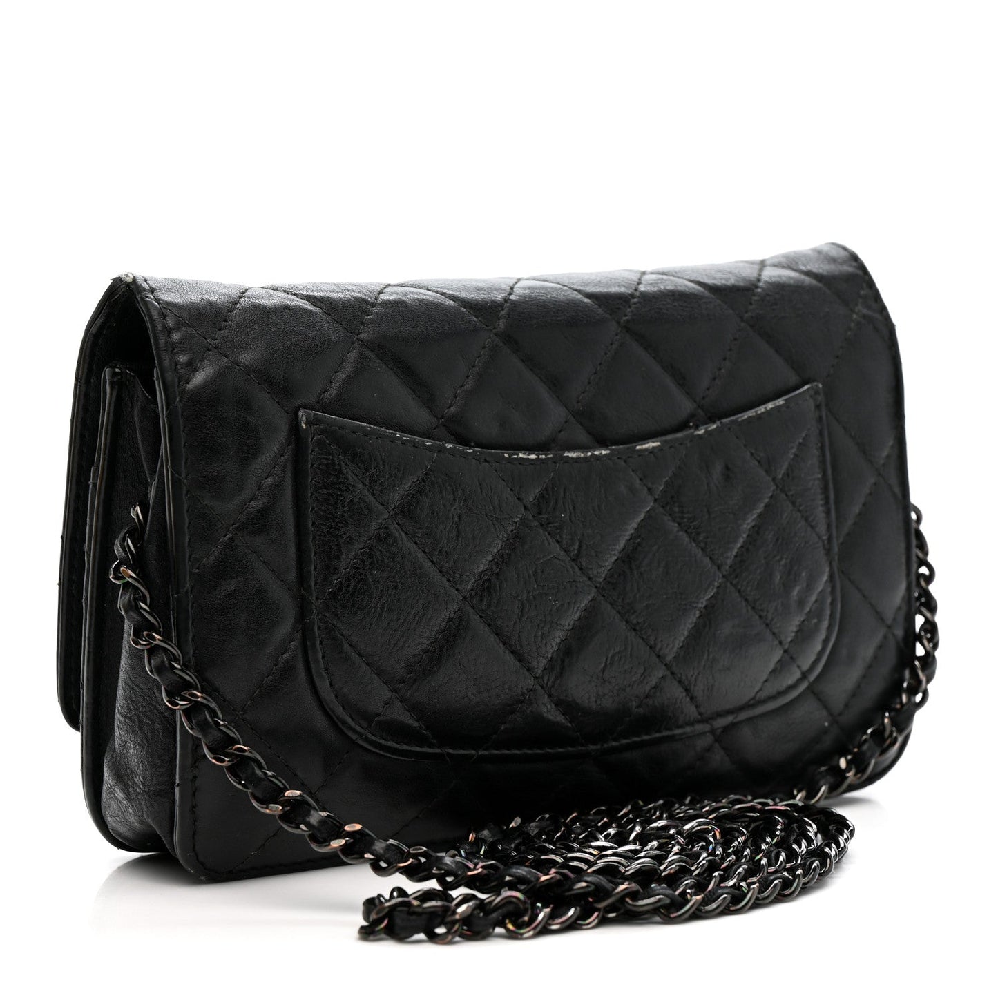 Crumpled Calfskin Quilted Wallet On Chain WOC So Black