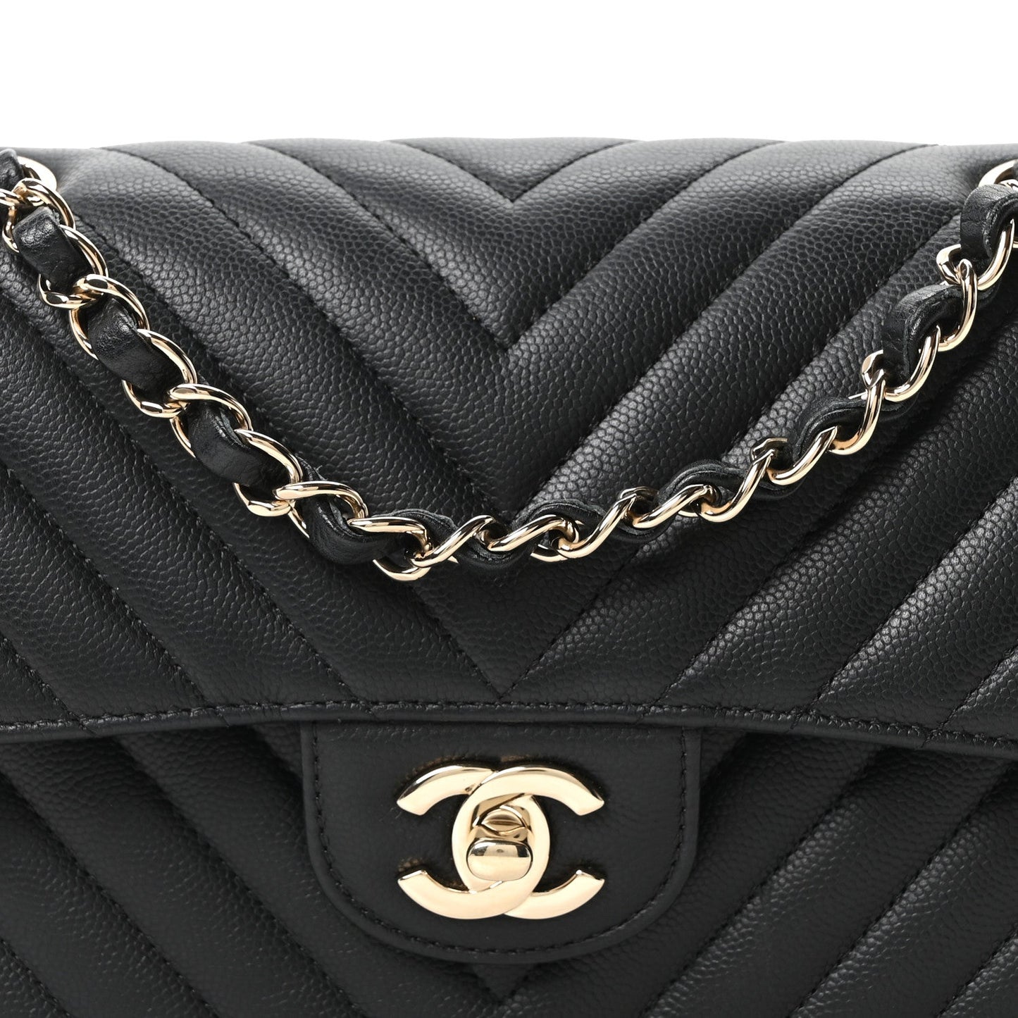 Caviar Chevron Quilted Small Double Flap Black