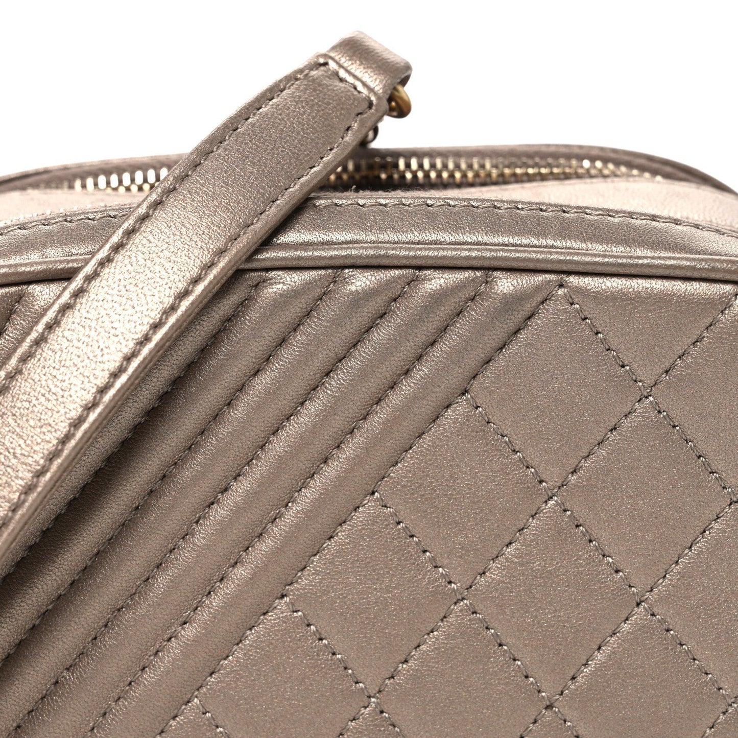 Metallic Lambskin Mini Coco Boy Camera Case Dark Gold