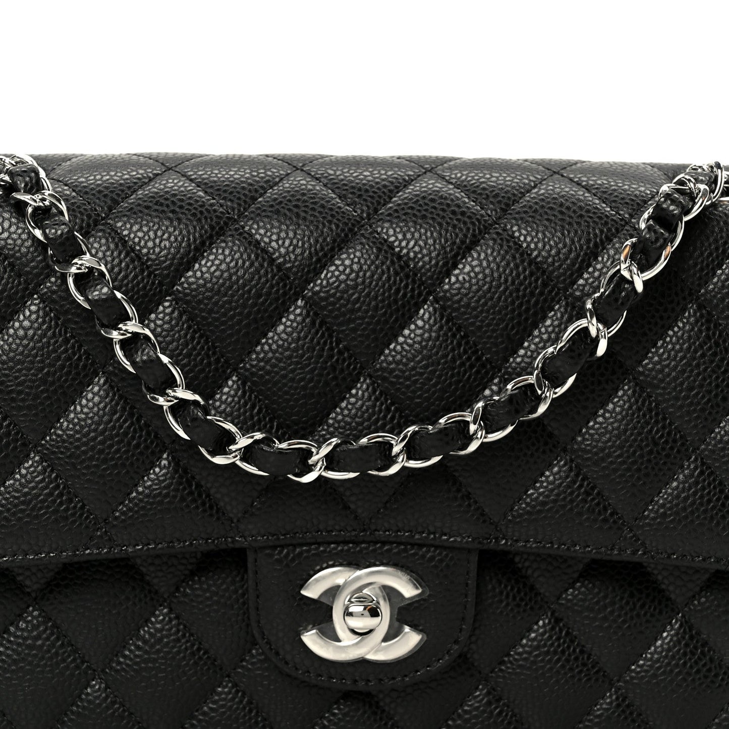 Caviar Quilted Medium Double Flap Black