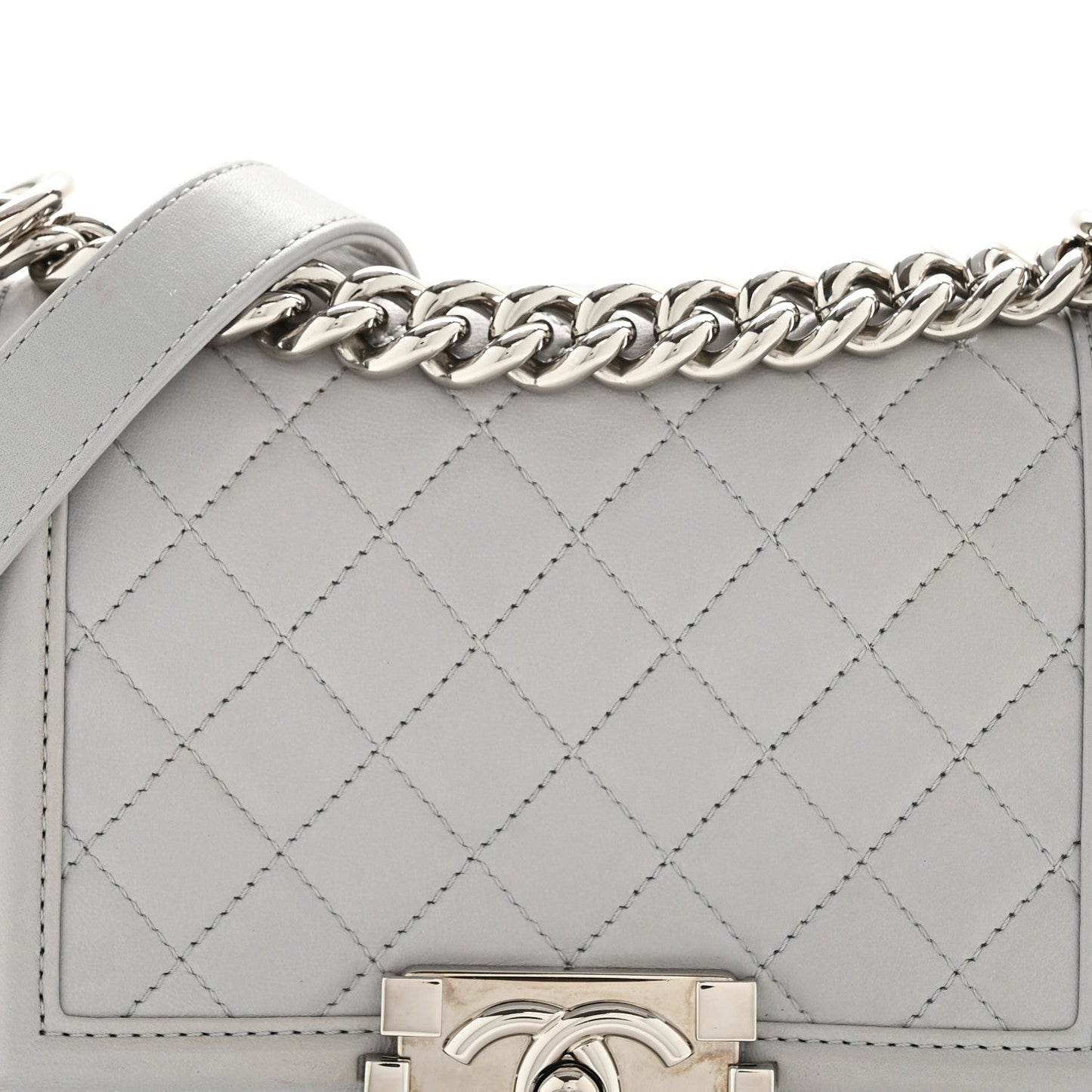 Lambskin Quilted Small Boy Flap Grey