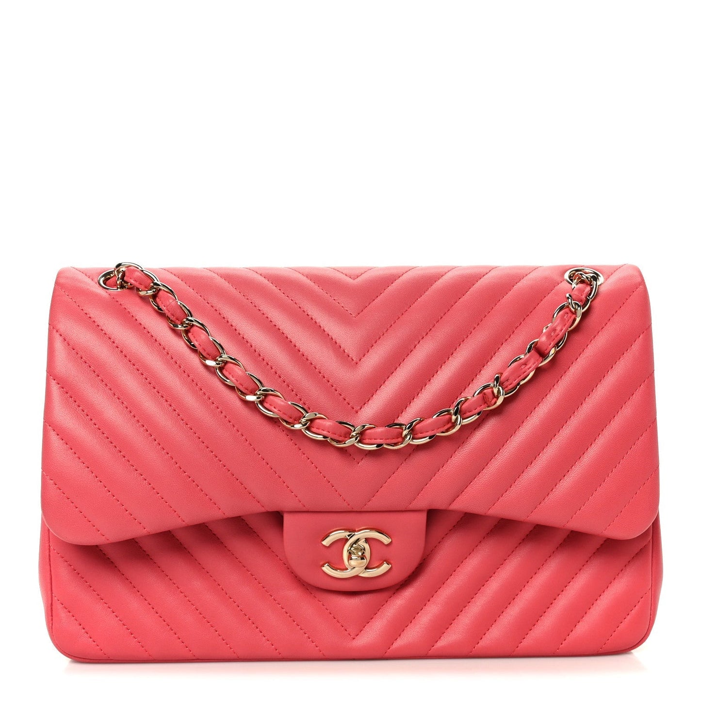 Lambskin Chevron Quilted Jumbo Double Flap Pink