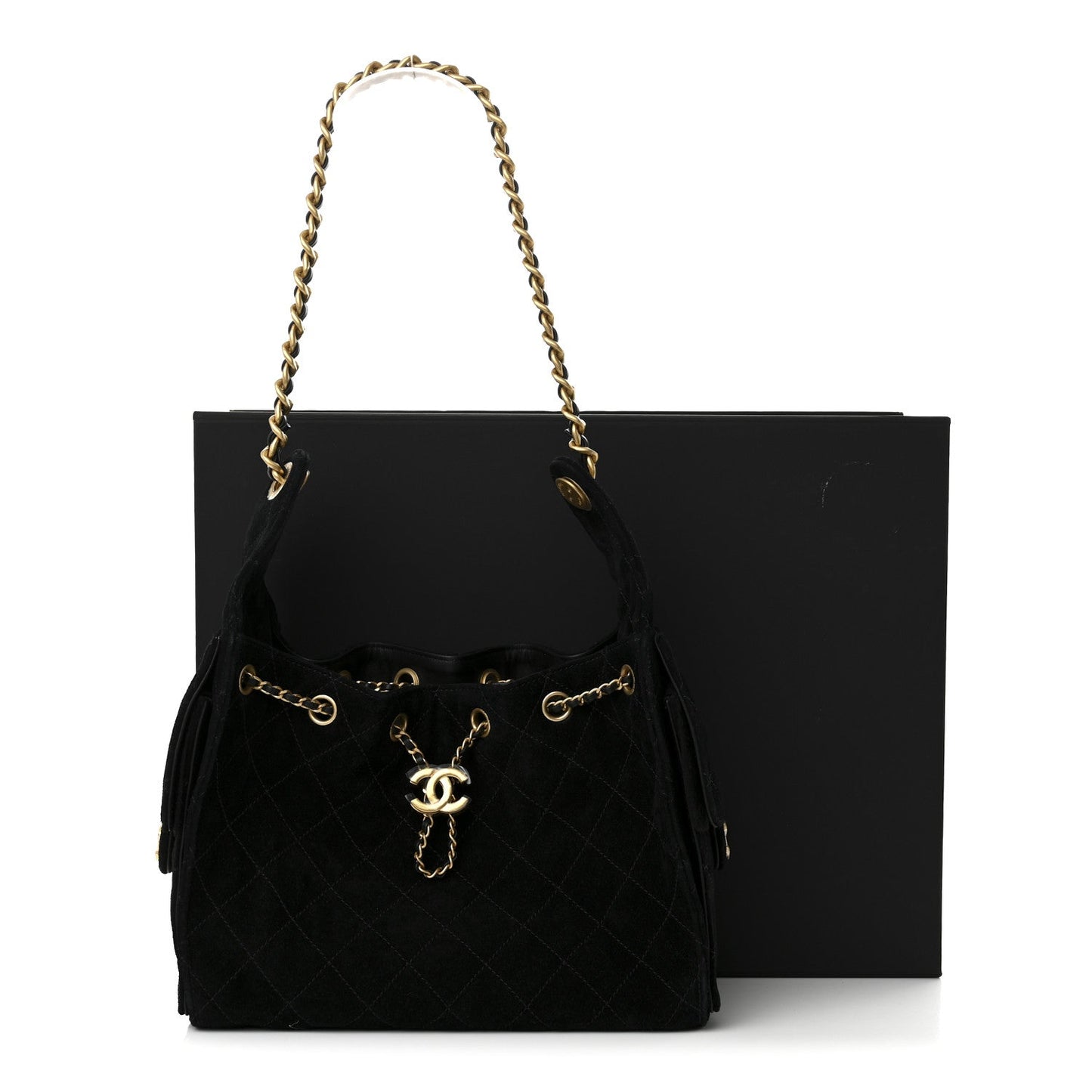 Suede Quilted Small Chanel 25 Handbag Black