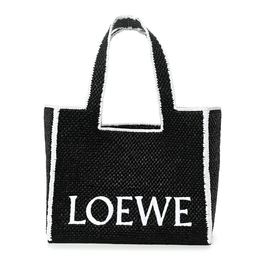 Raffia Large Paula's Ibiza Logo Tote Black White