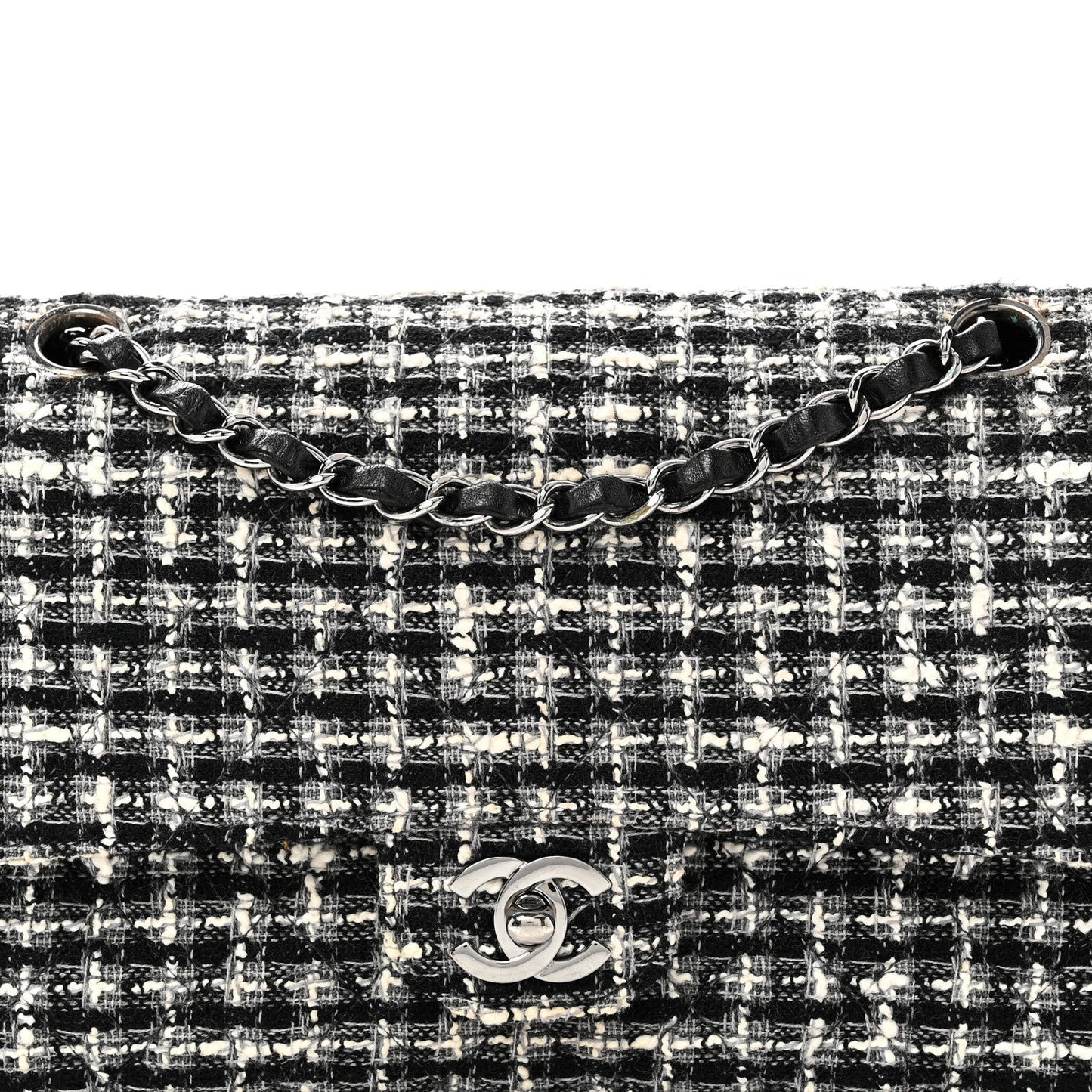 Tweed Quilted Medium Double Flap Black