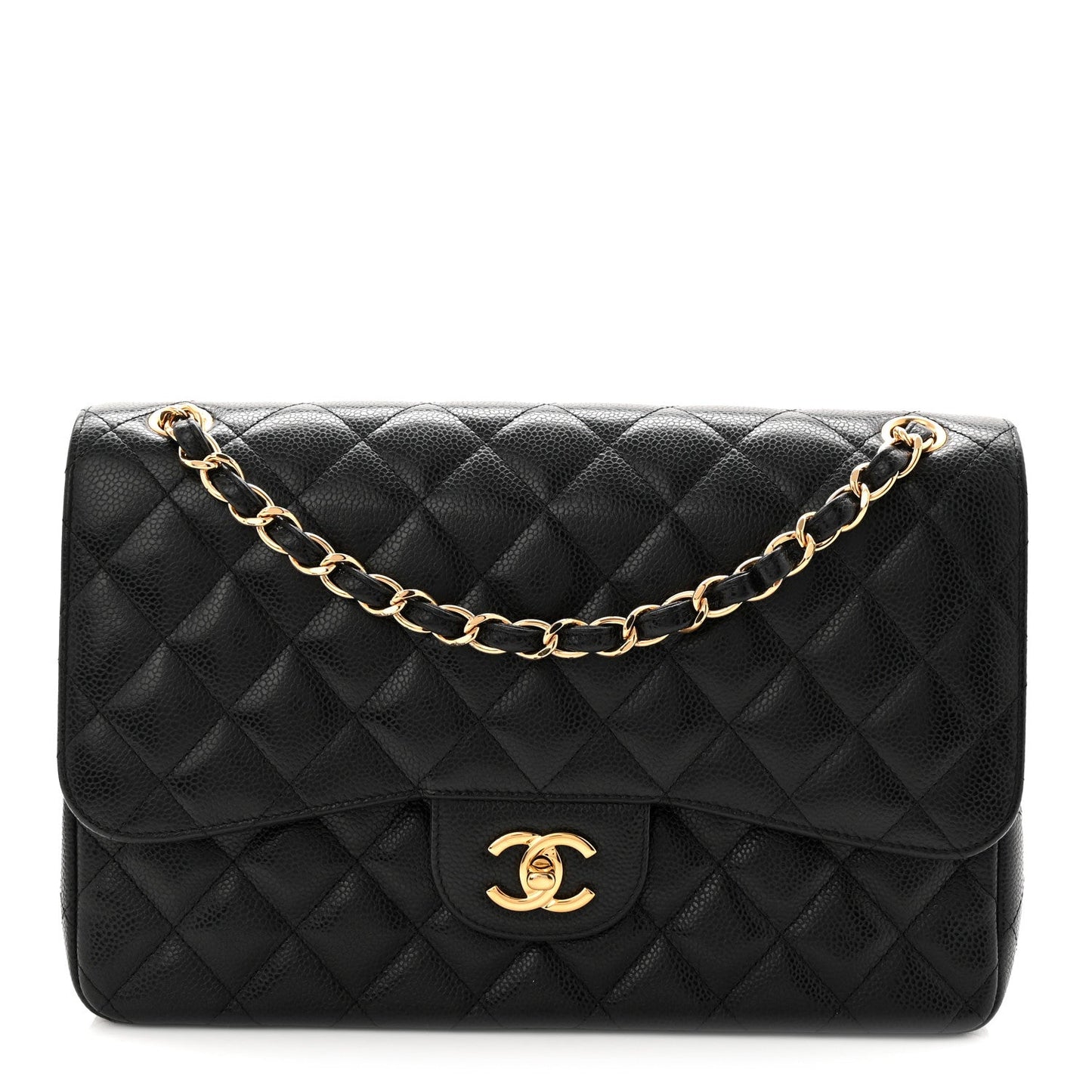 Caviar Quilted Jumbo Double Flap Black
