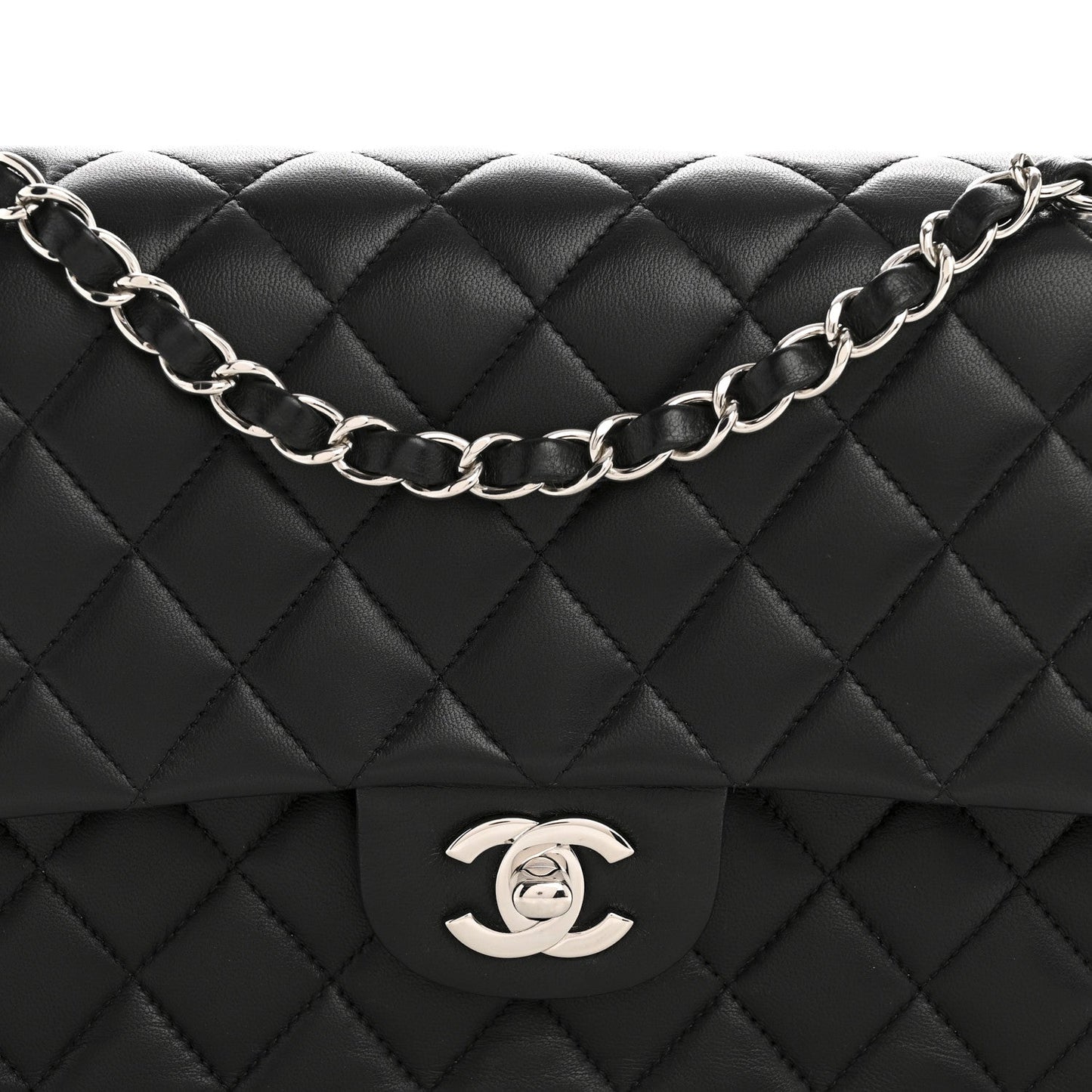 Lambskin Quilted Medium Double Flap Black
