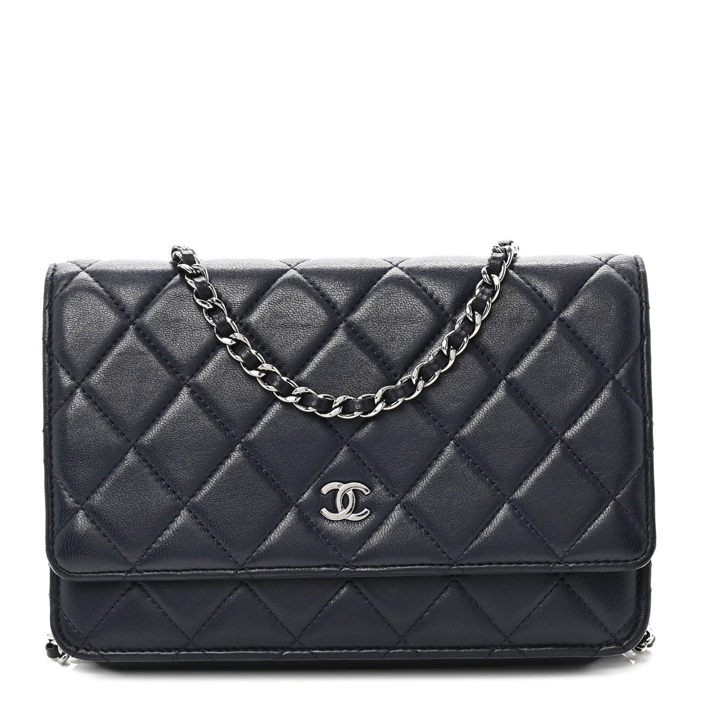 Lambskin Quilted Wallet On Chain WOC Navy Blue