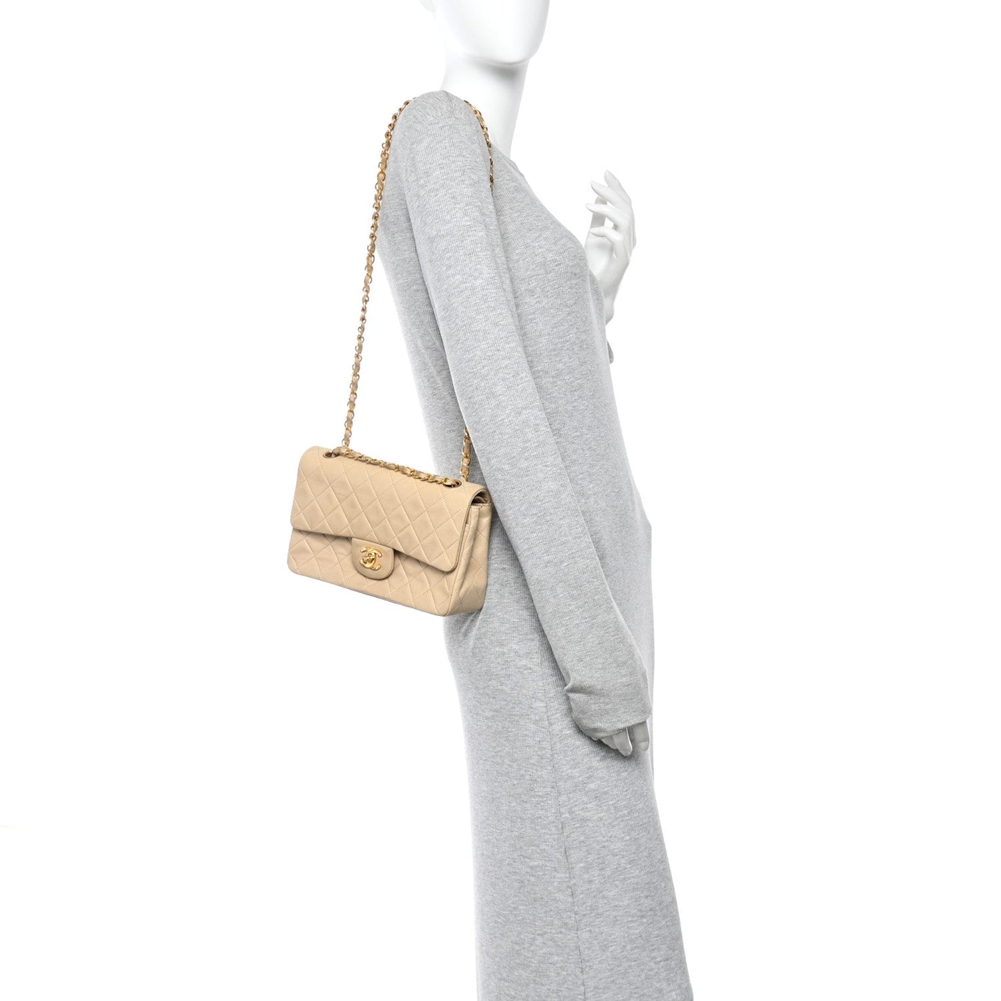 Lambskin Quilted Small Double Flap Beige