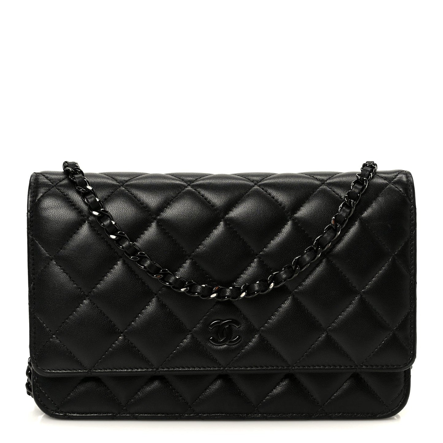 Pearly Lambskin Quilted Wallet On Chain WOC So Black