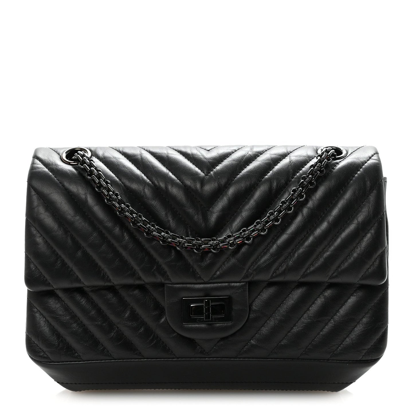 Aged Calfskin Chevron Quilted 2.55 Reissue 225 Flap So Black