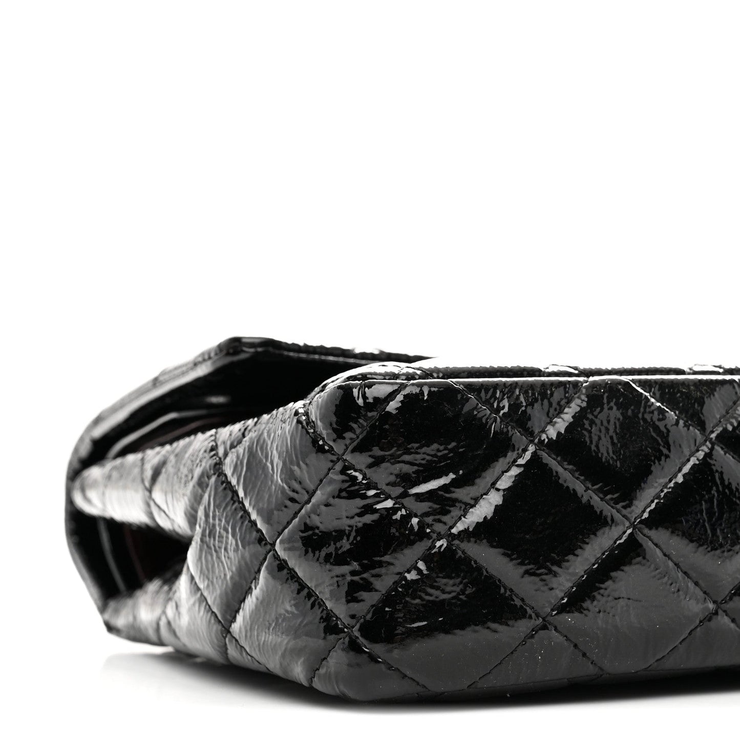Distressed Patent Quilted Medium Double Flap Black