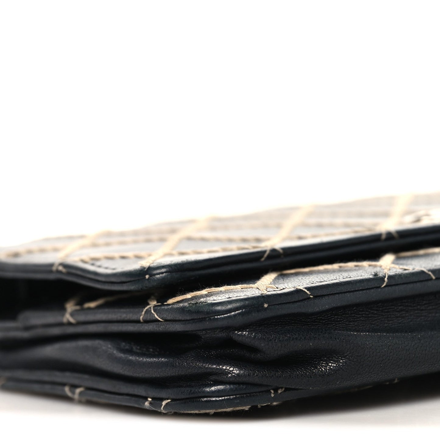 Calfskin Diamond Stitch Wallet On Chain WOC Black