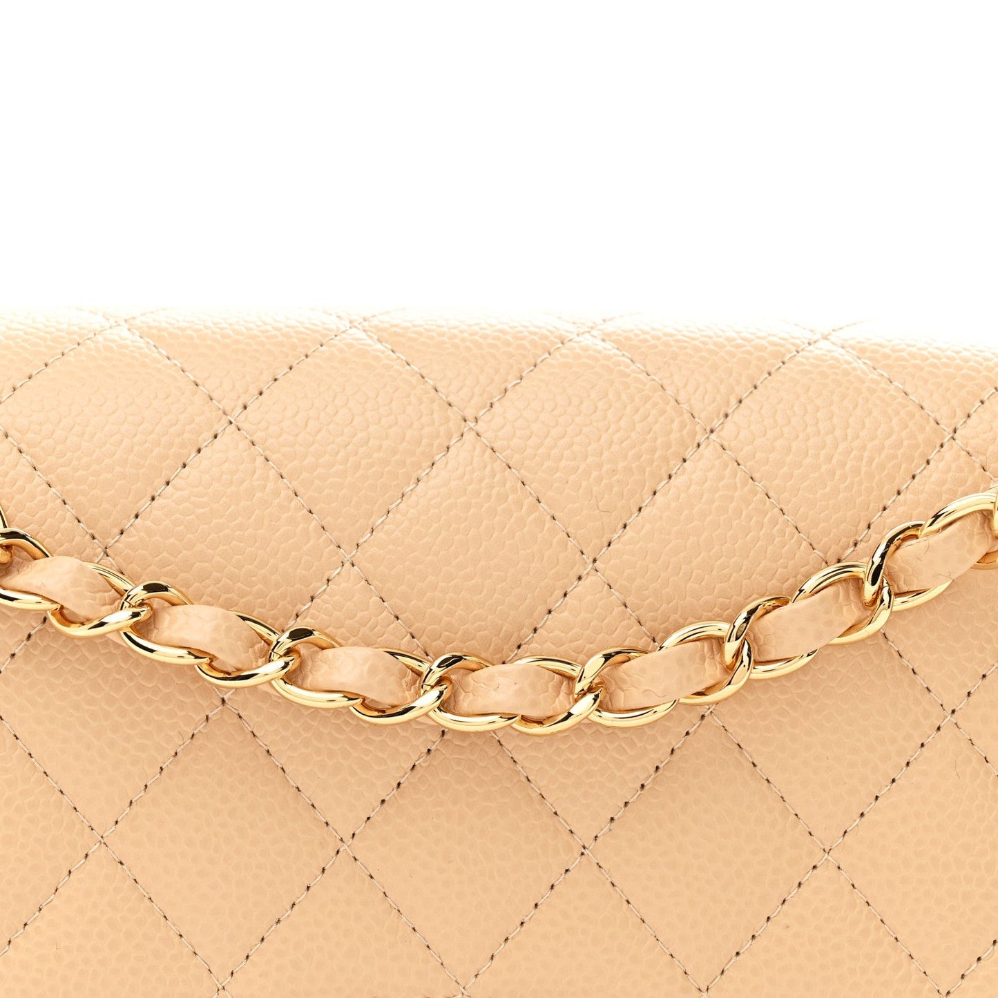 Caviar Quilted Medium Double Flap Beige