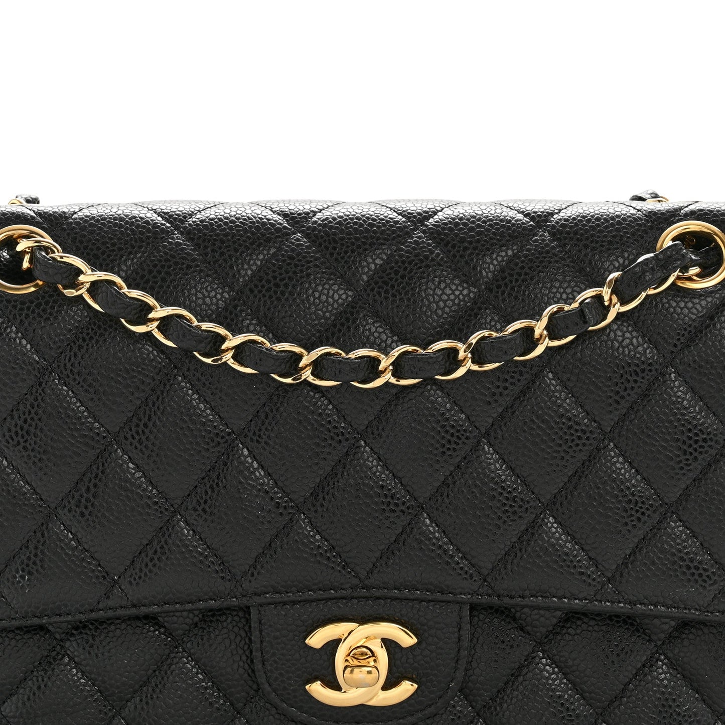 Caviar Quilted Medium Double Flap Black