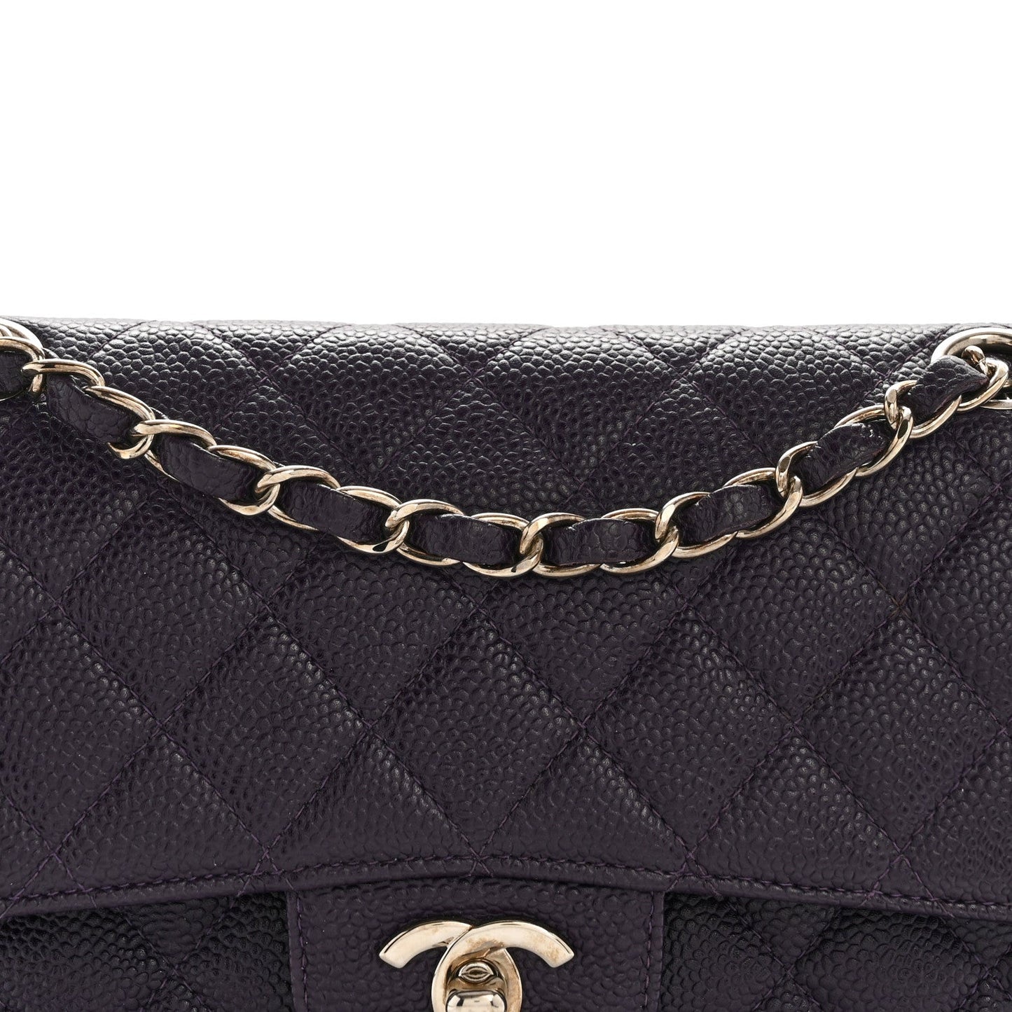 Caviar Quilted Small Double Flap Dark Purple