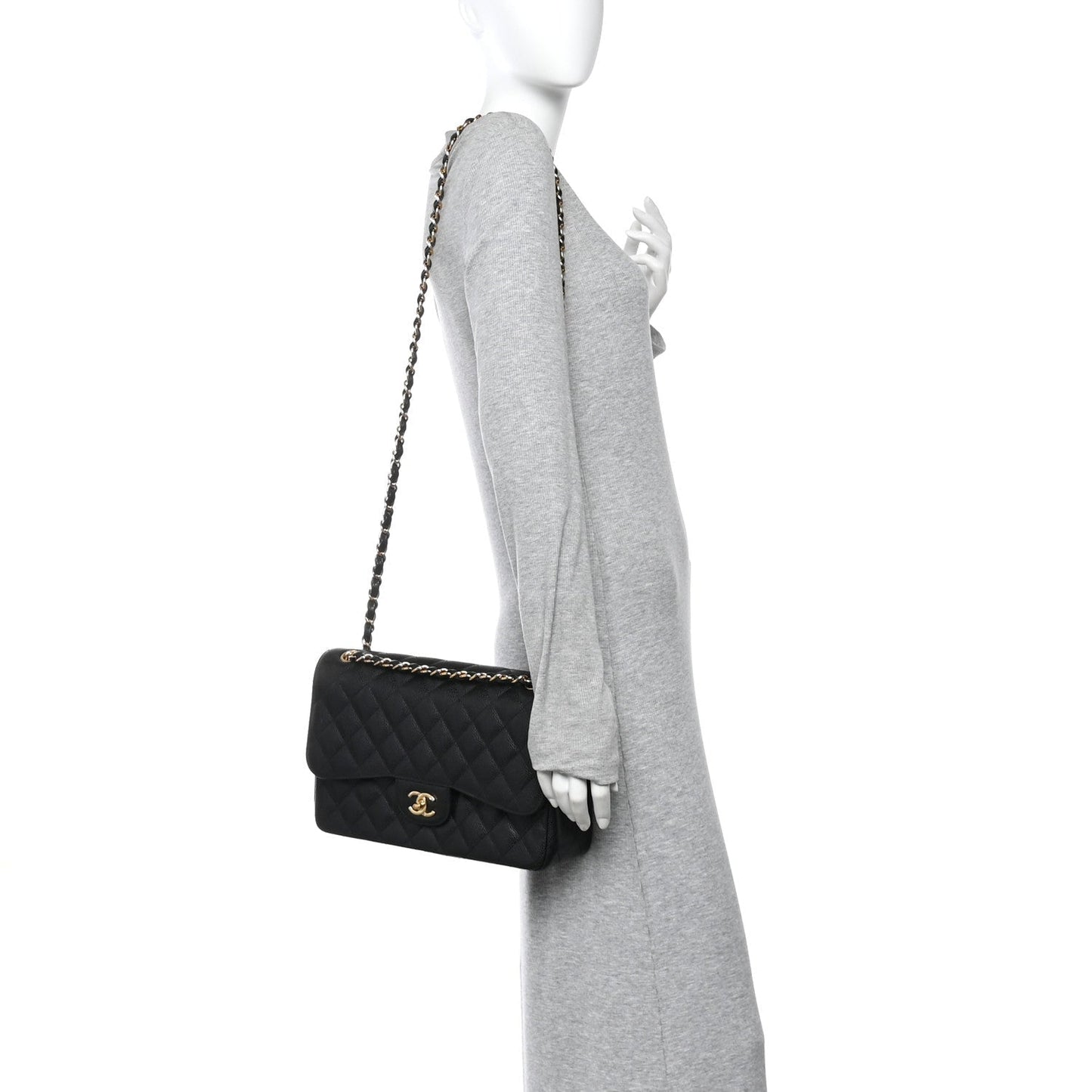 Caviar Quilted Jumbo Double Flap Black