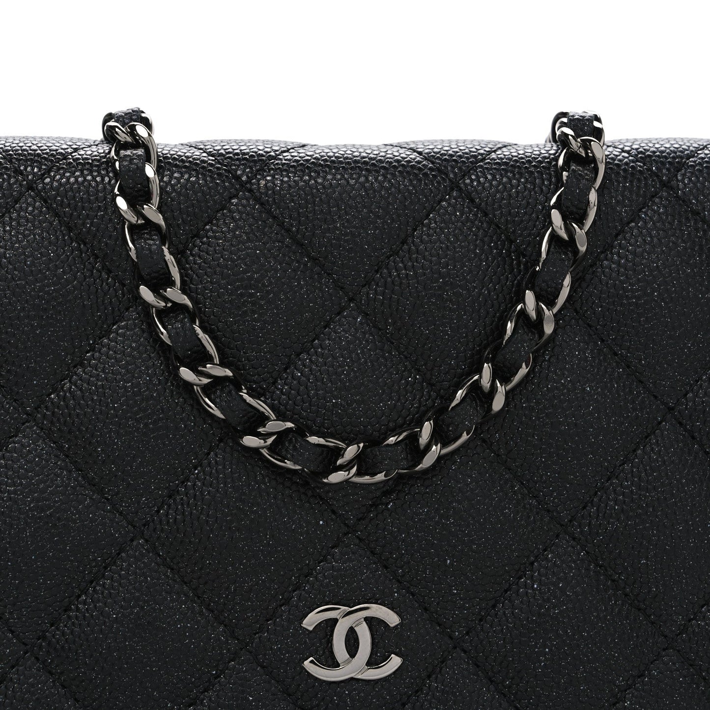 Iridescent Caviar Quilted Wallet on Chain WOC Black