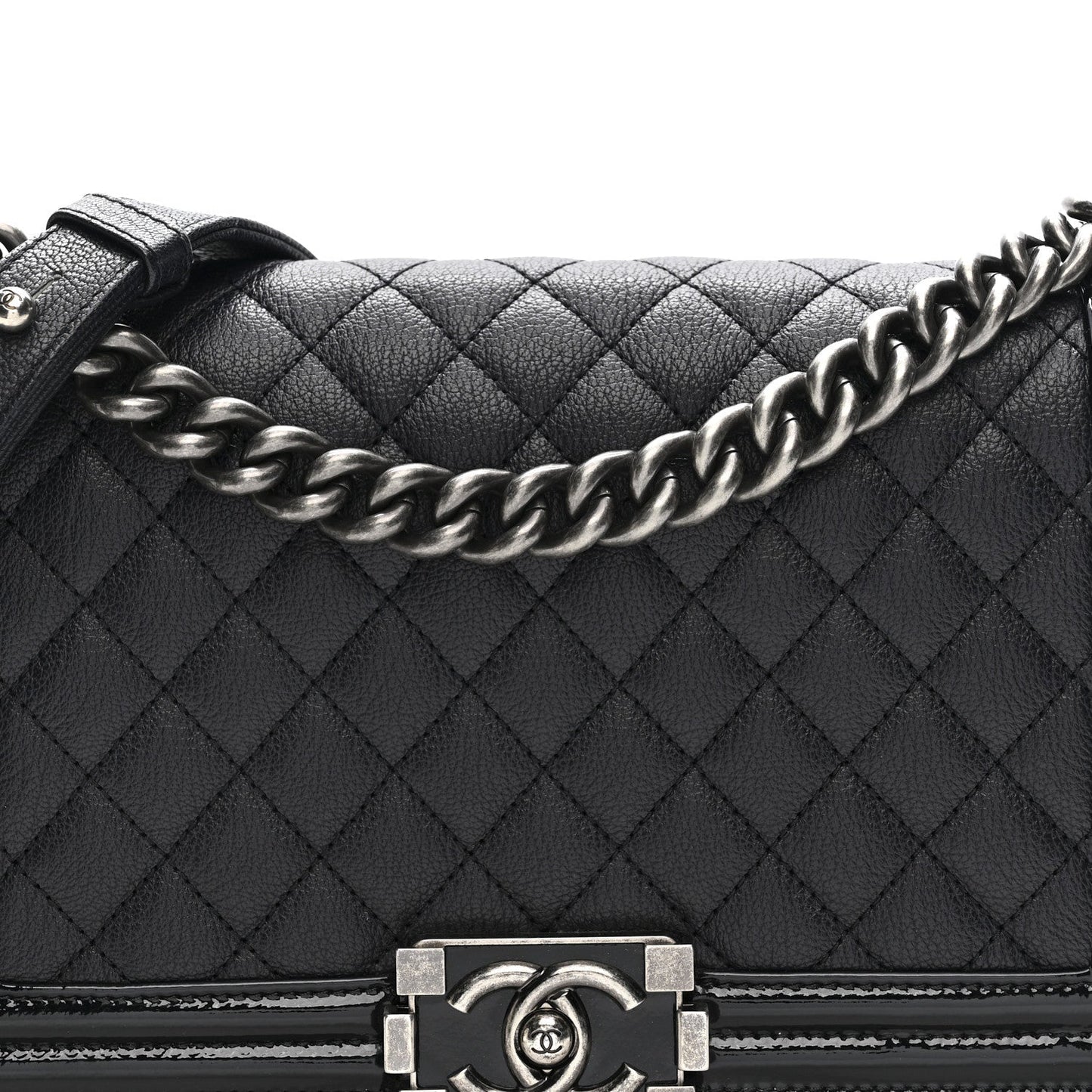 Goatskin Quilted Patent Medium Duo Boy Flap Dark Blue