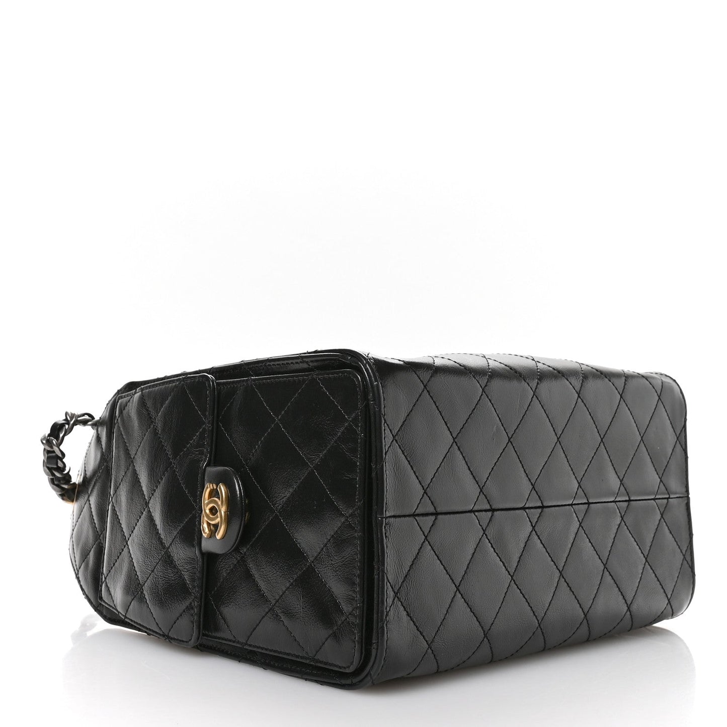 Shiny Crumpled Calfskin Quilted Small Chanel 25 Handbag Black