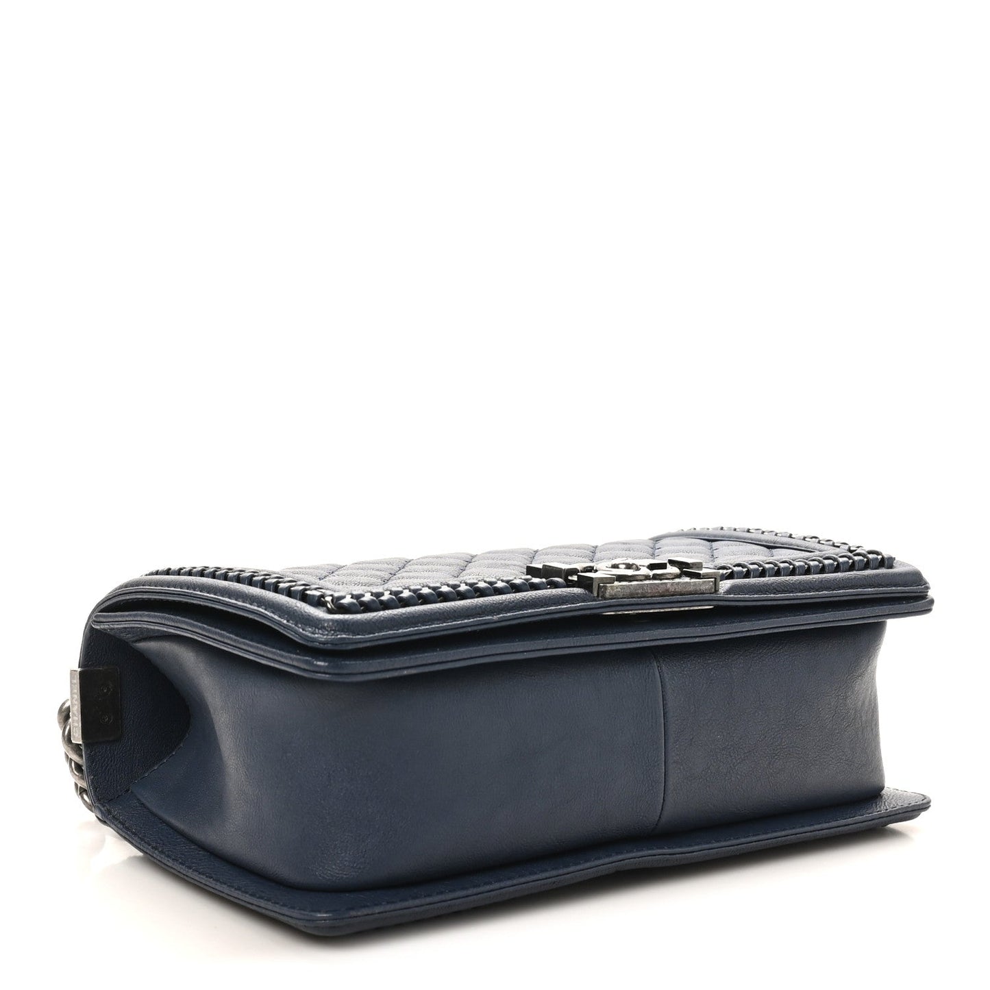 Calfskin Quilted Medium Top Handle Boy Flap Blue