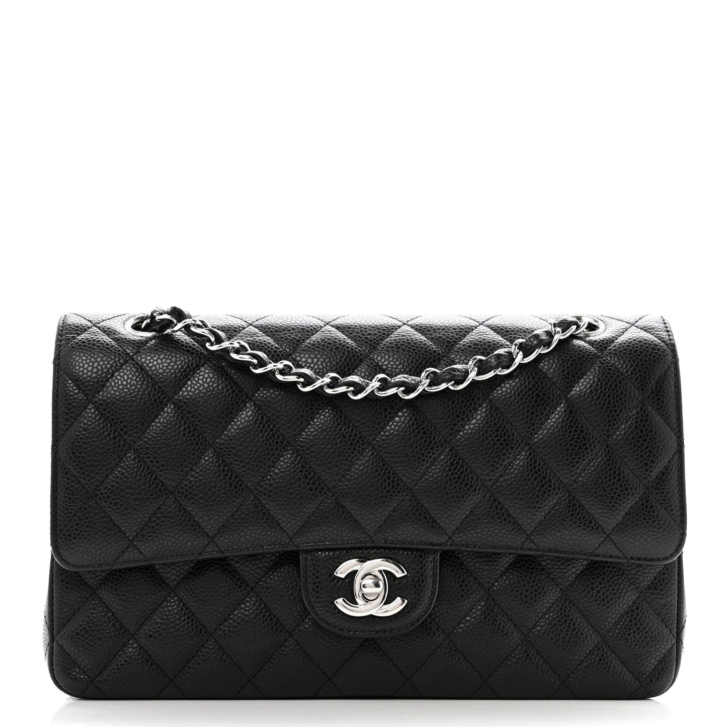 Caviar Quilted Medium Double Flap Black